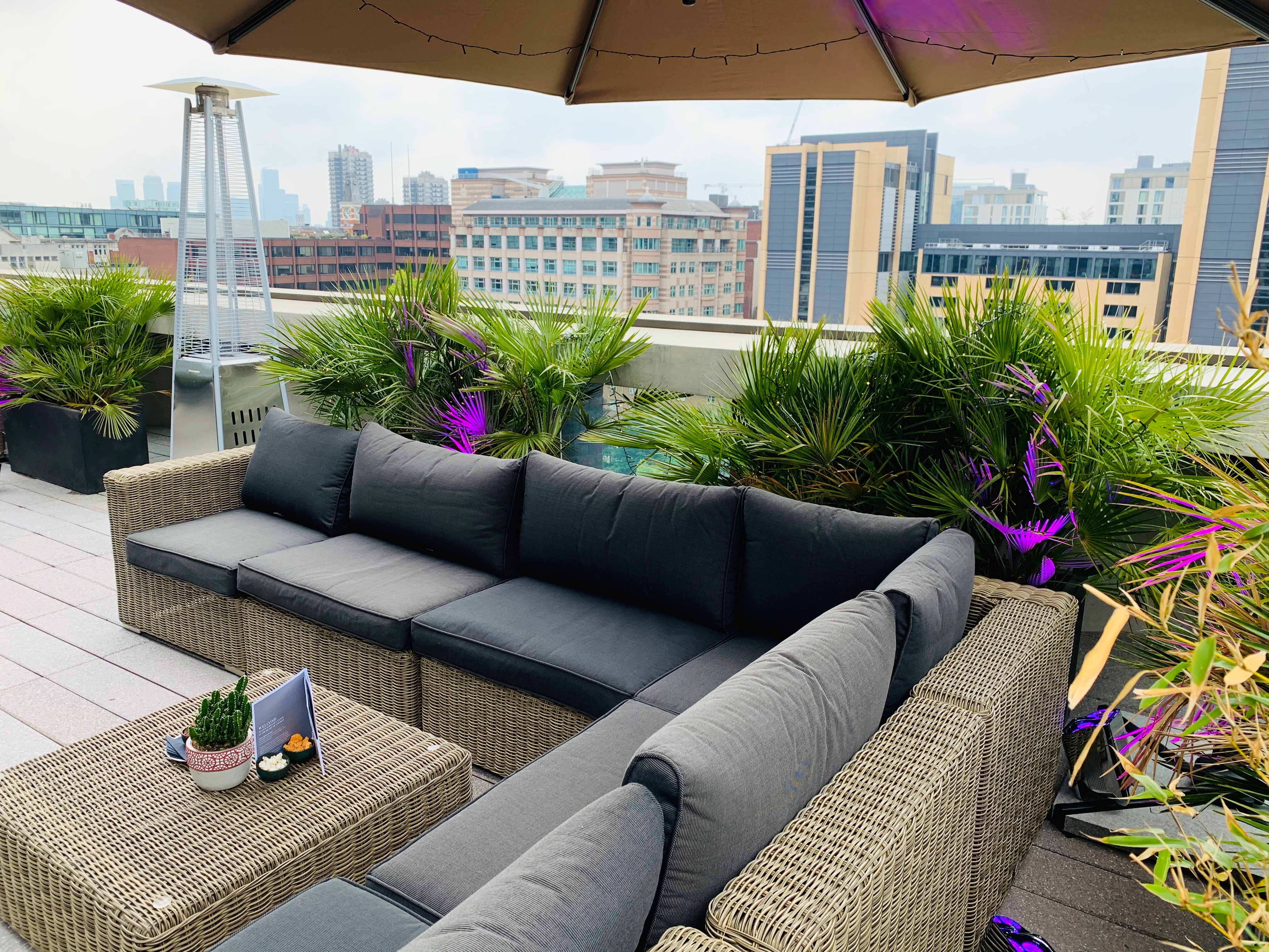 Stylish rooftop lounge at Events @ No 6, perfect for networking and casual meetings.