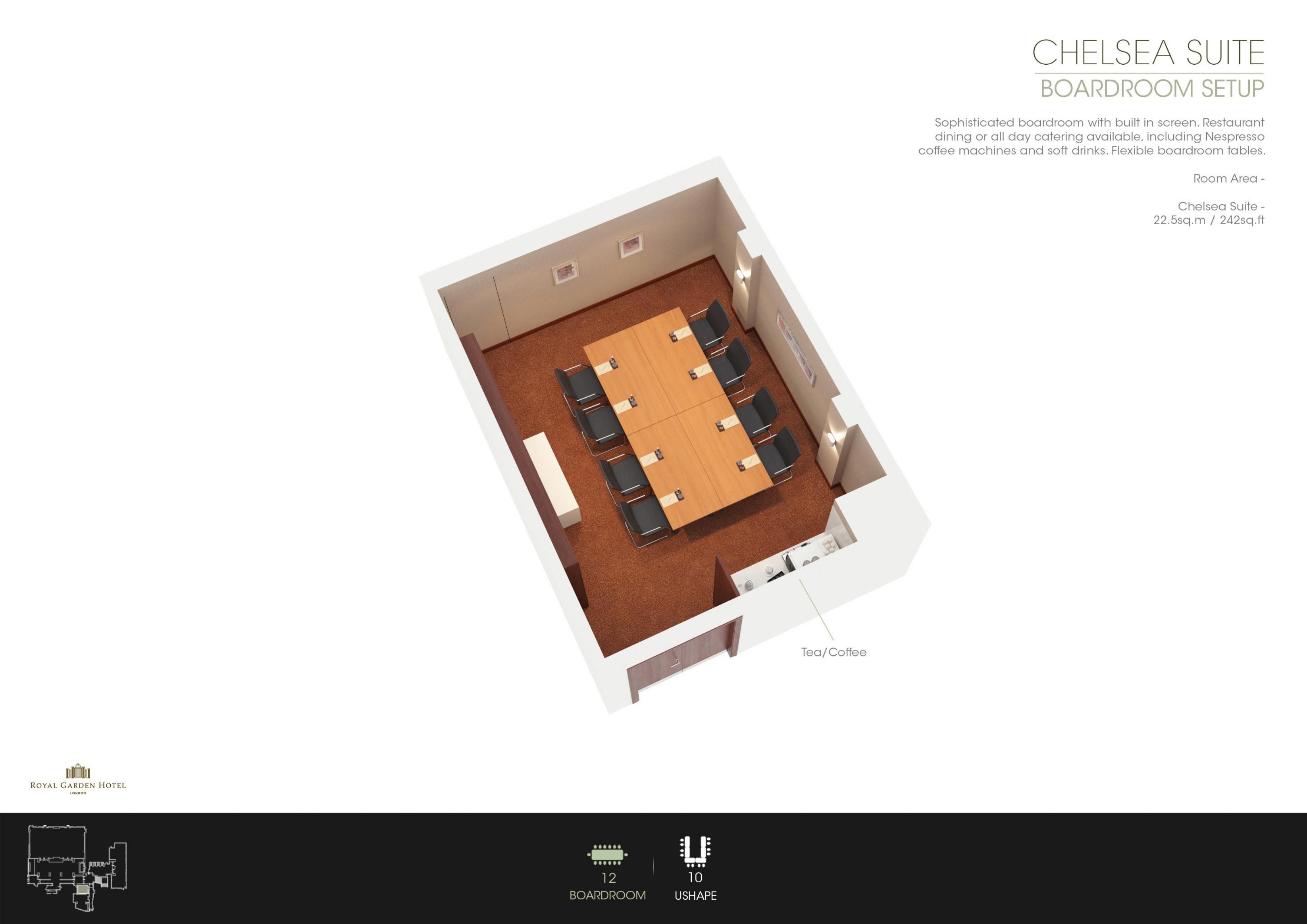 Chelsea Executive Boardroom at Royal Garden Hotel, featuring a large table for meetings.