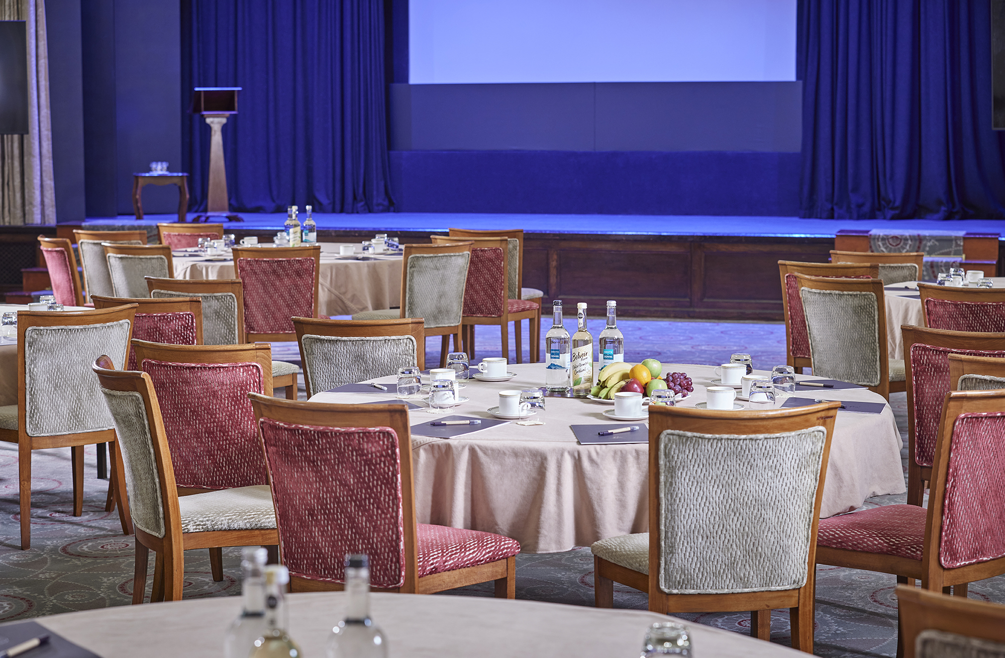 The Compton Room at The Grand Hotel, Eastbourne, set for a banquet or conference.