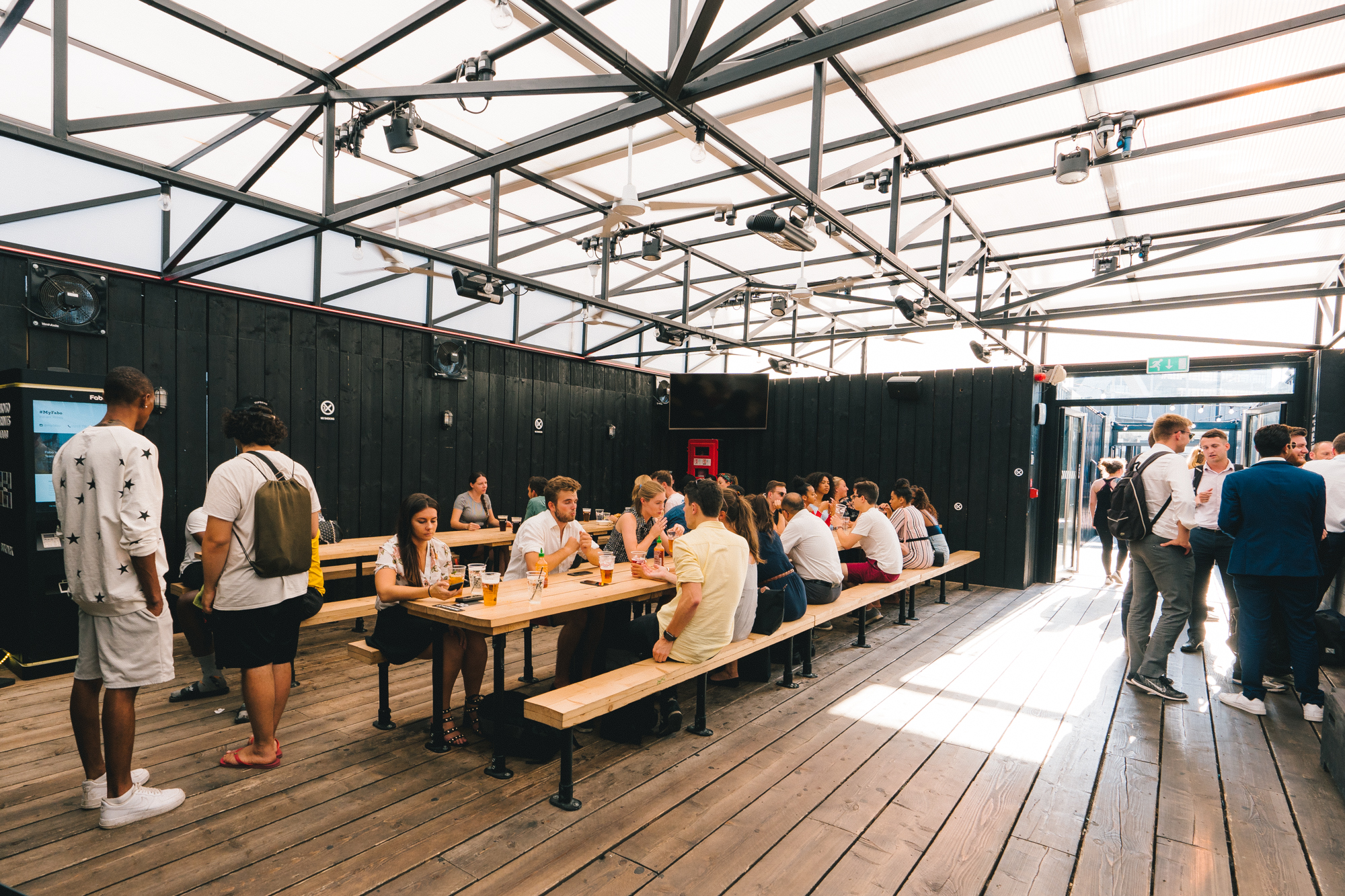 Vibrant event space at Boxpark Shoreditch, ideal for networking and workshops.