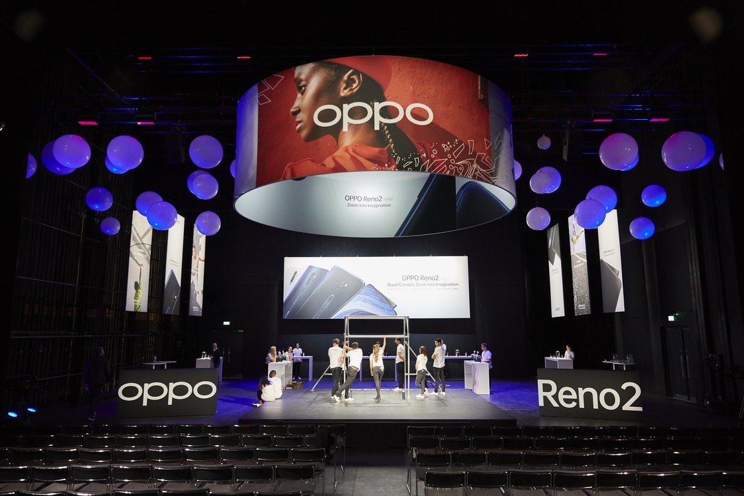 Modern event space at English National Ballet for Oppo Reno2 product launch.