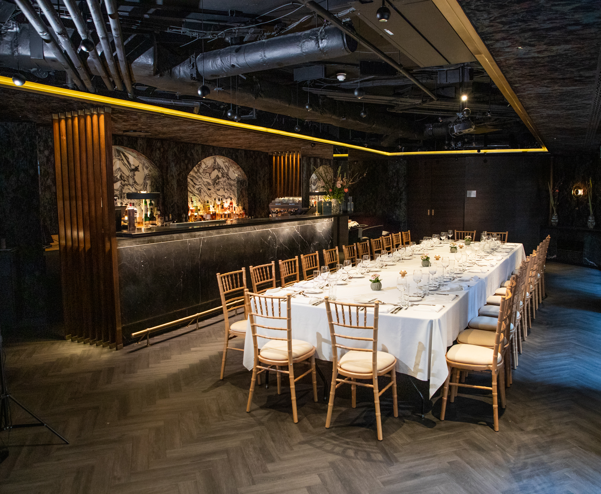 Elegant event space at 12 Hay Hill, featuring a formal dining setup for gatherings.