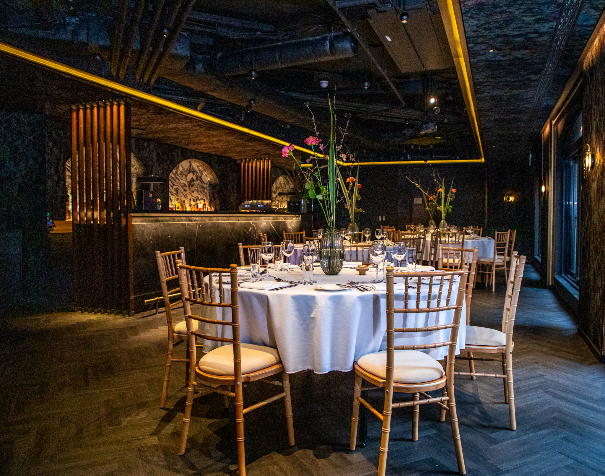 Elegant dining setup at All Event Spaces, ideal for corporate gatherings and exclusive events.