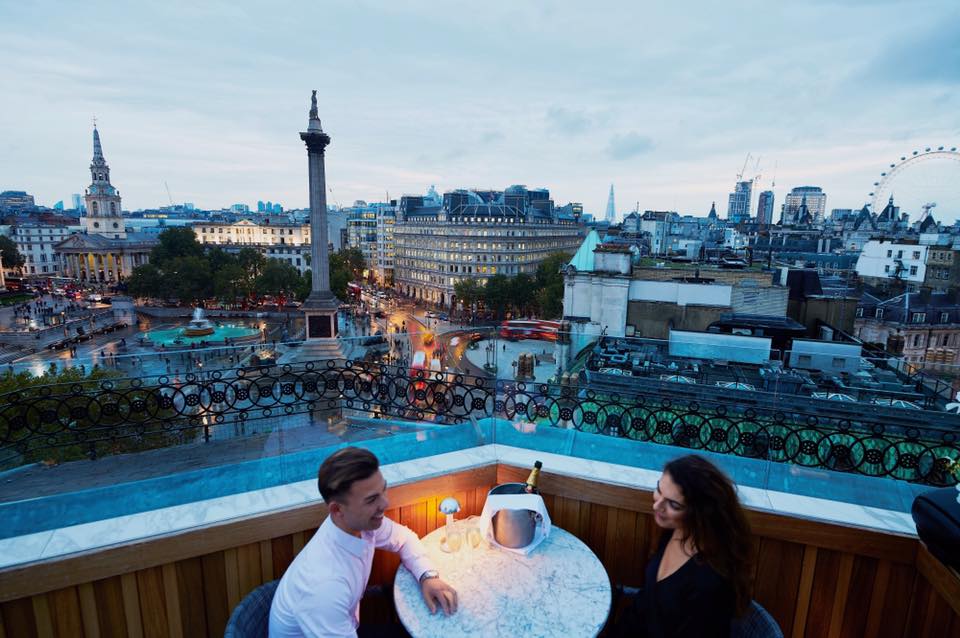Rooftop venue at Trafalgar St James with city skyline, ideal for intimate gatherings and events.