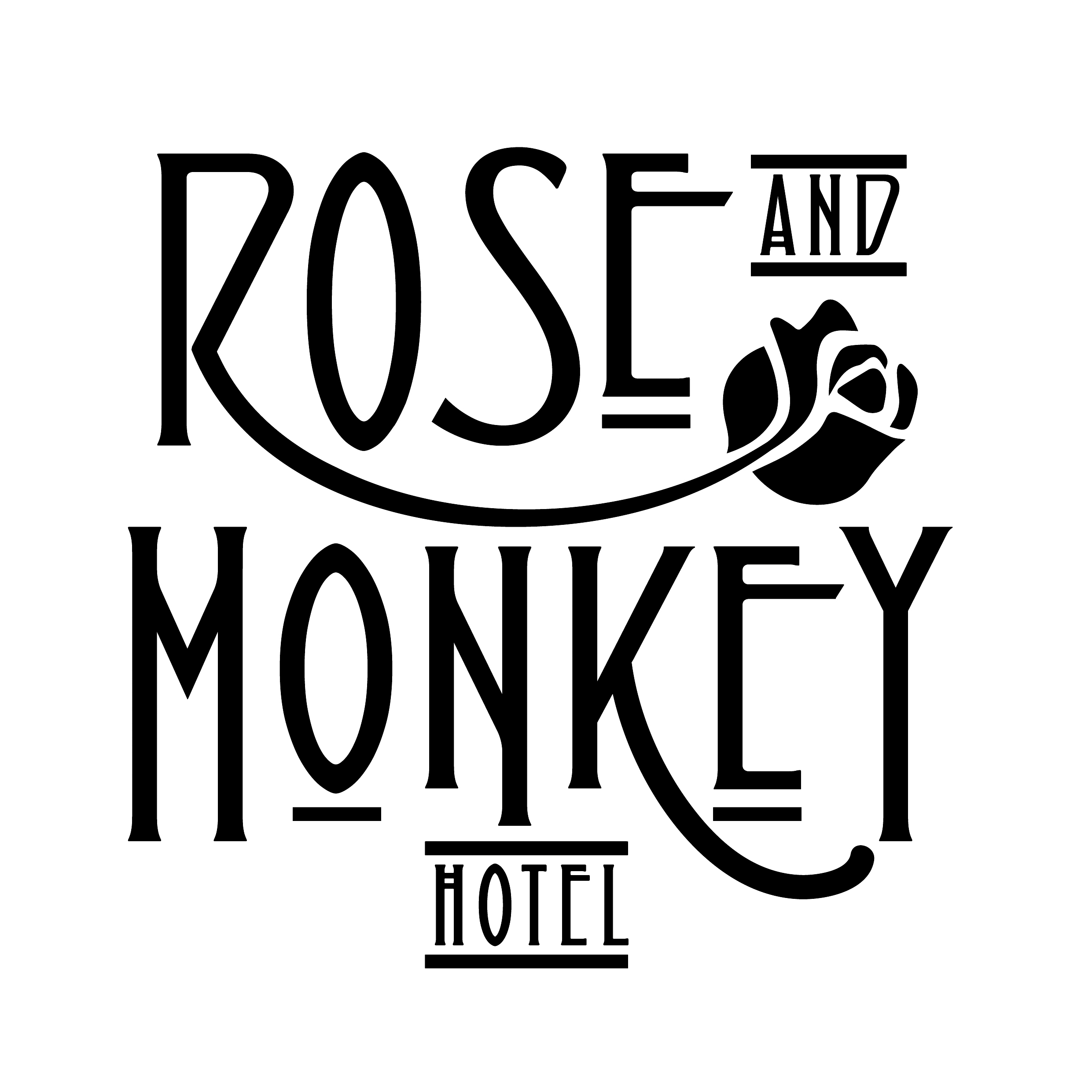 Stylish logo of The Rose and Monkey Hotel, perfect for creative events and weddings.
