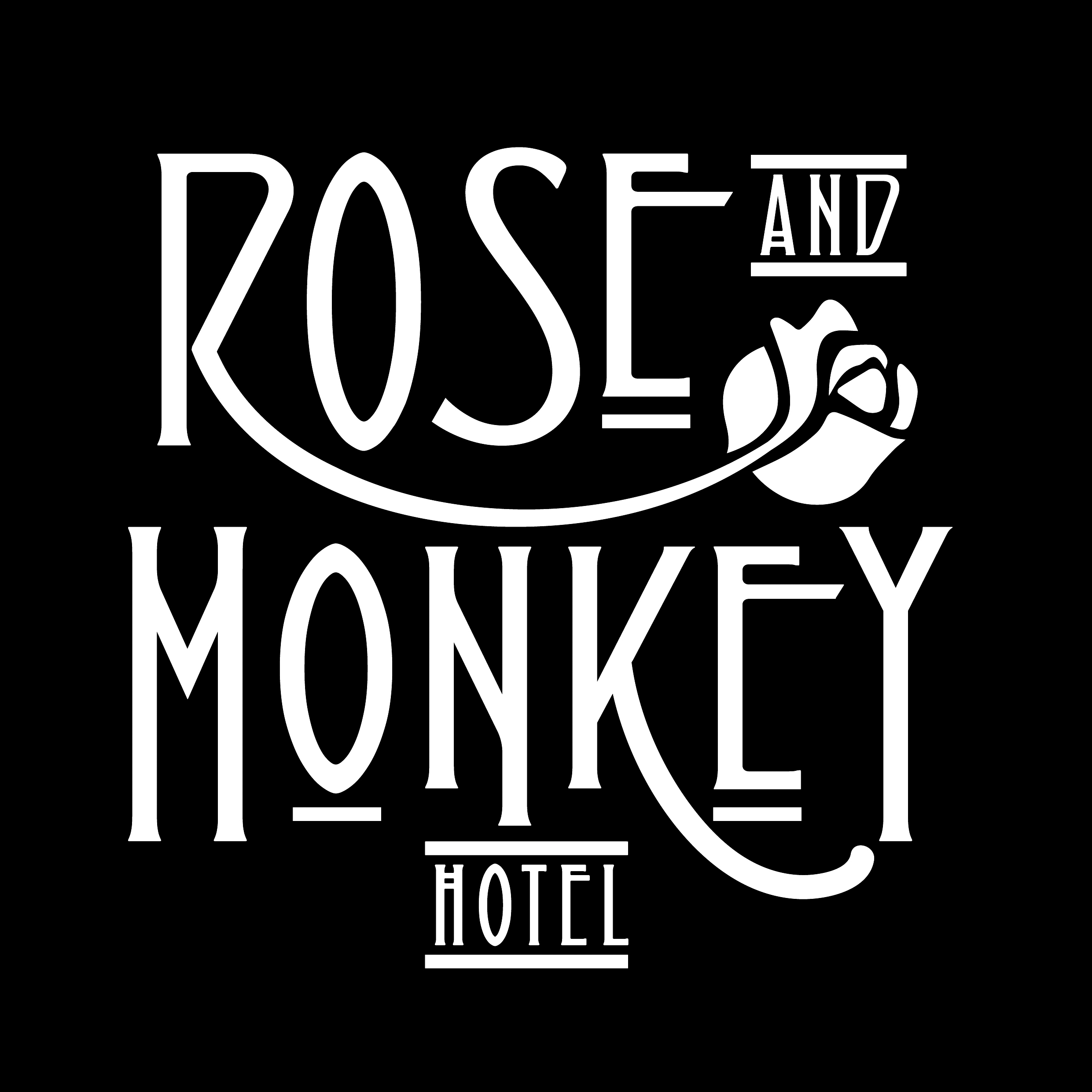 Stylish logo of The Rose and Monkey Hotel, perfect for events and gatherings.