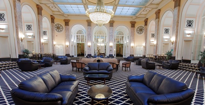 Elegant Grand Lounge at The Adelphi Hotel, ideal for meetings and receptions.