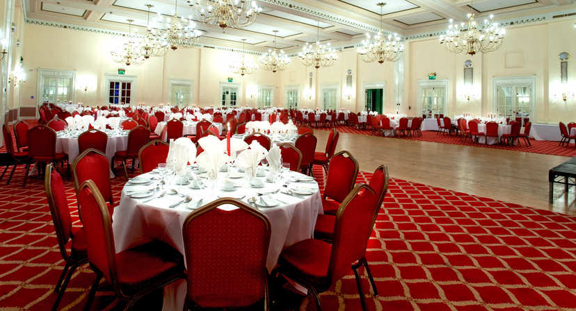 Banqueting Hall at The Adelphi Hotel, elegantly set for weddings and galas.