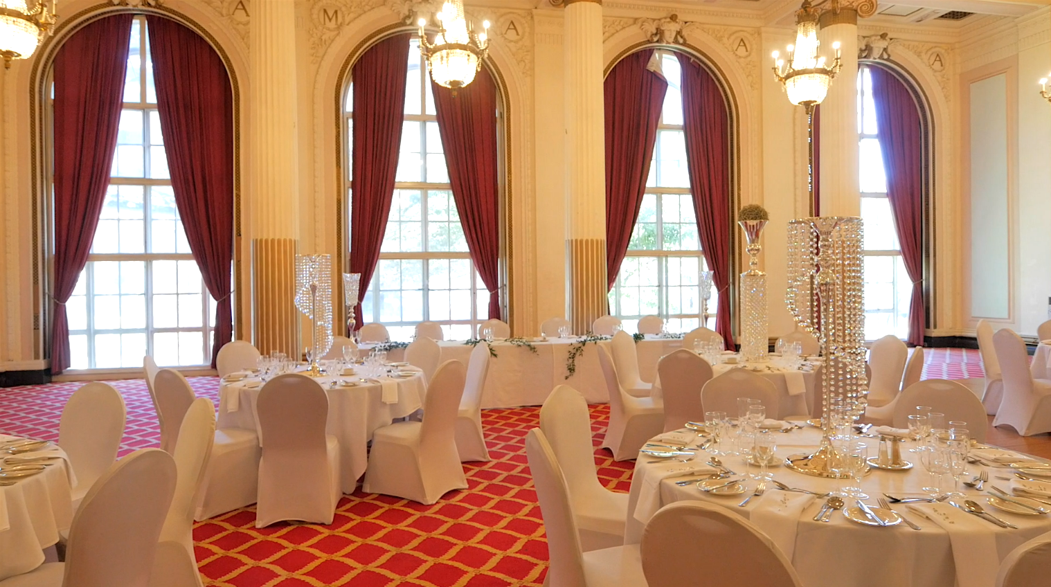 Elegant banquet room in Pearce Suite, The Adelphi Hotel, ideal for weddings and galas.