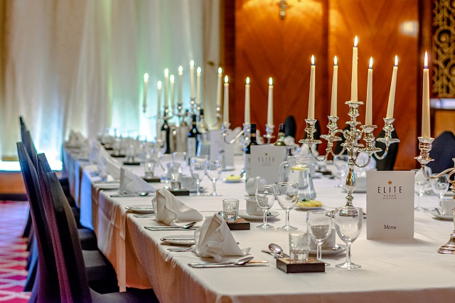 Elegant banquet table in Empire Suite, The Adelphi Hotel, ideal for formal events and galas.