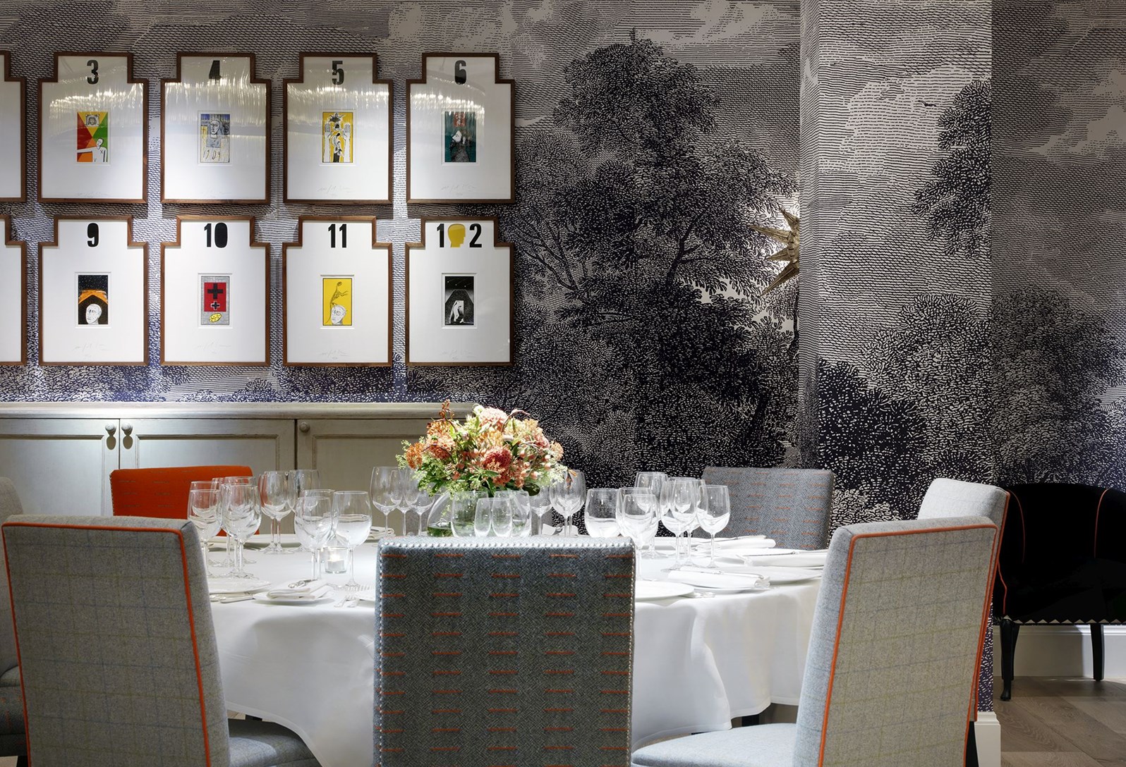 Elegant dining table in Windmill Room, Ham Yard Hotel for upscale events and corporate dinners.