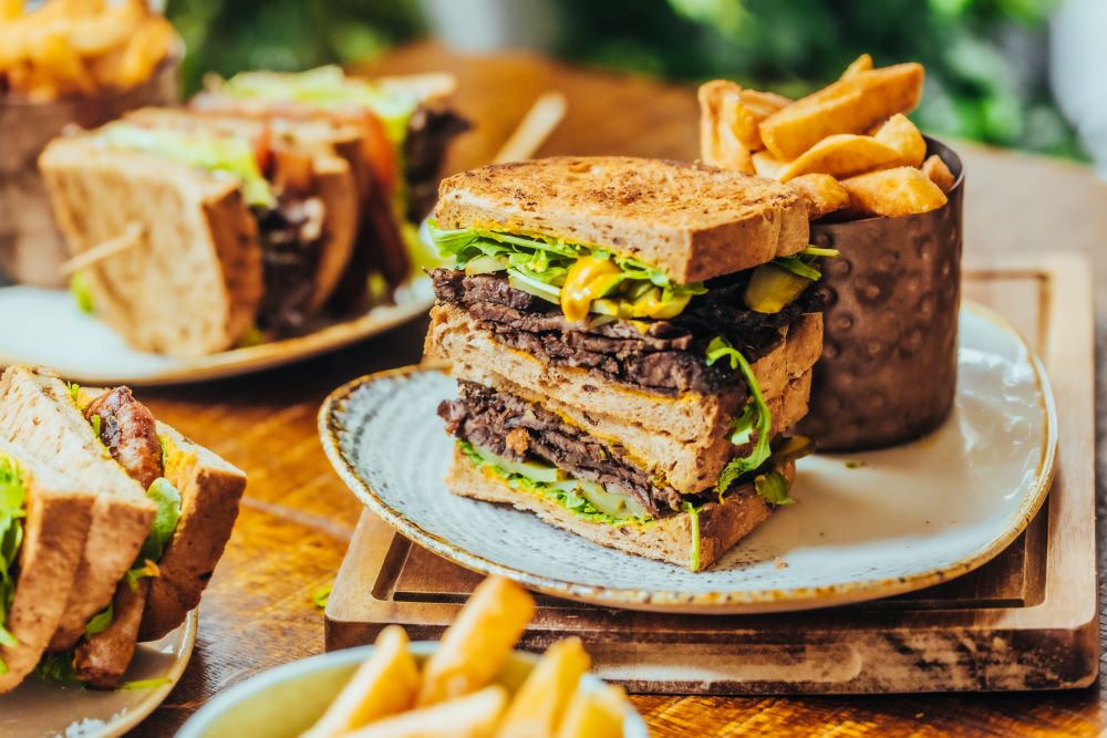 Private function room sandwich with fresh ingredients and crispy fries, ideal for events.