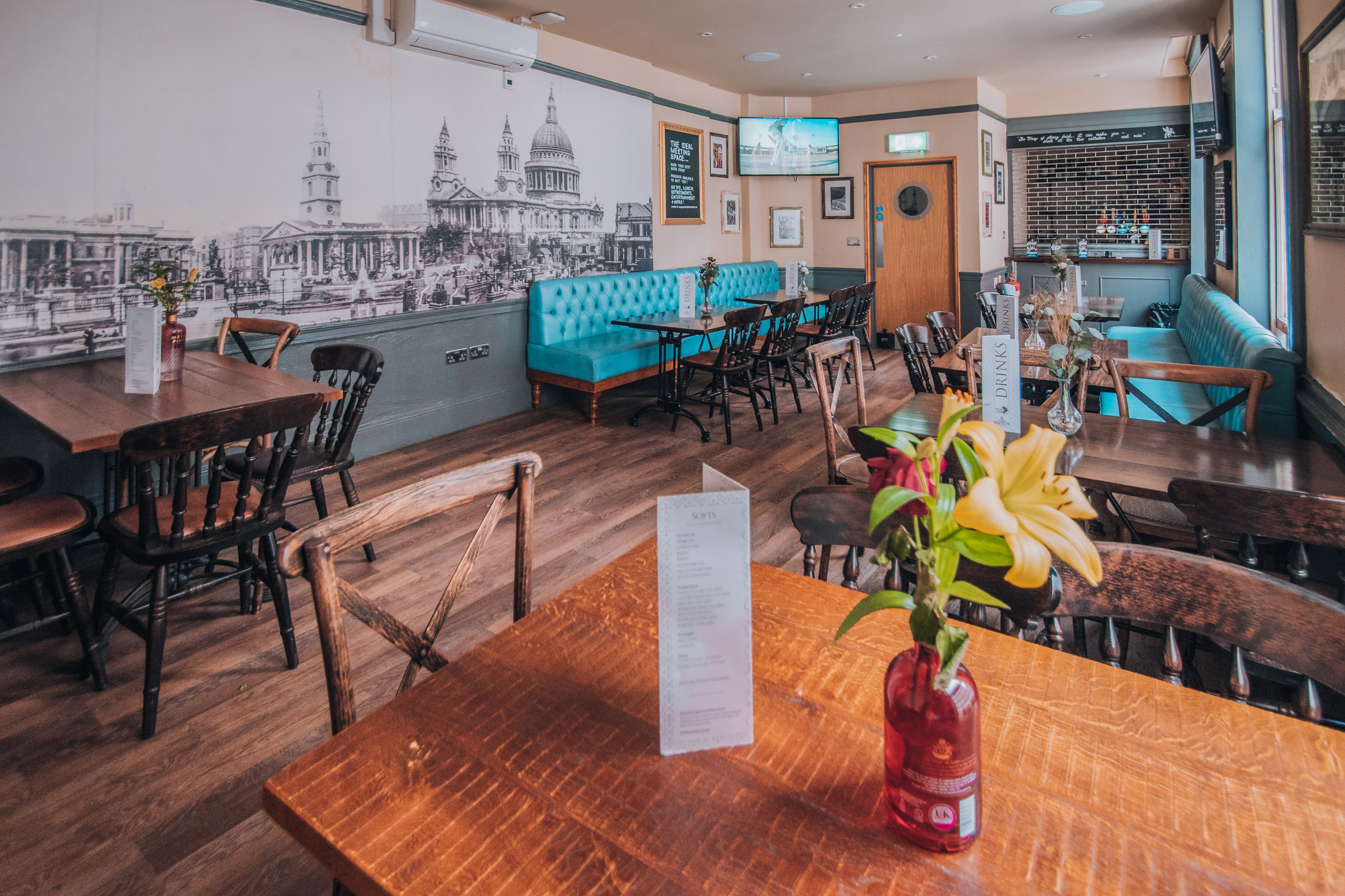 Private function room at The Flying Horse, stylish venue for meetings and events.