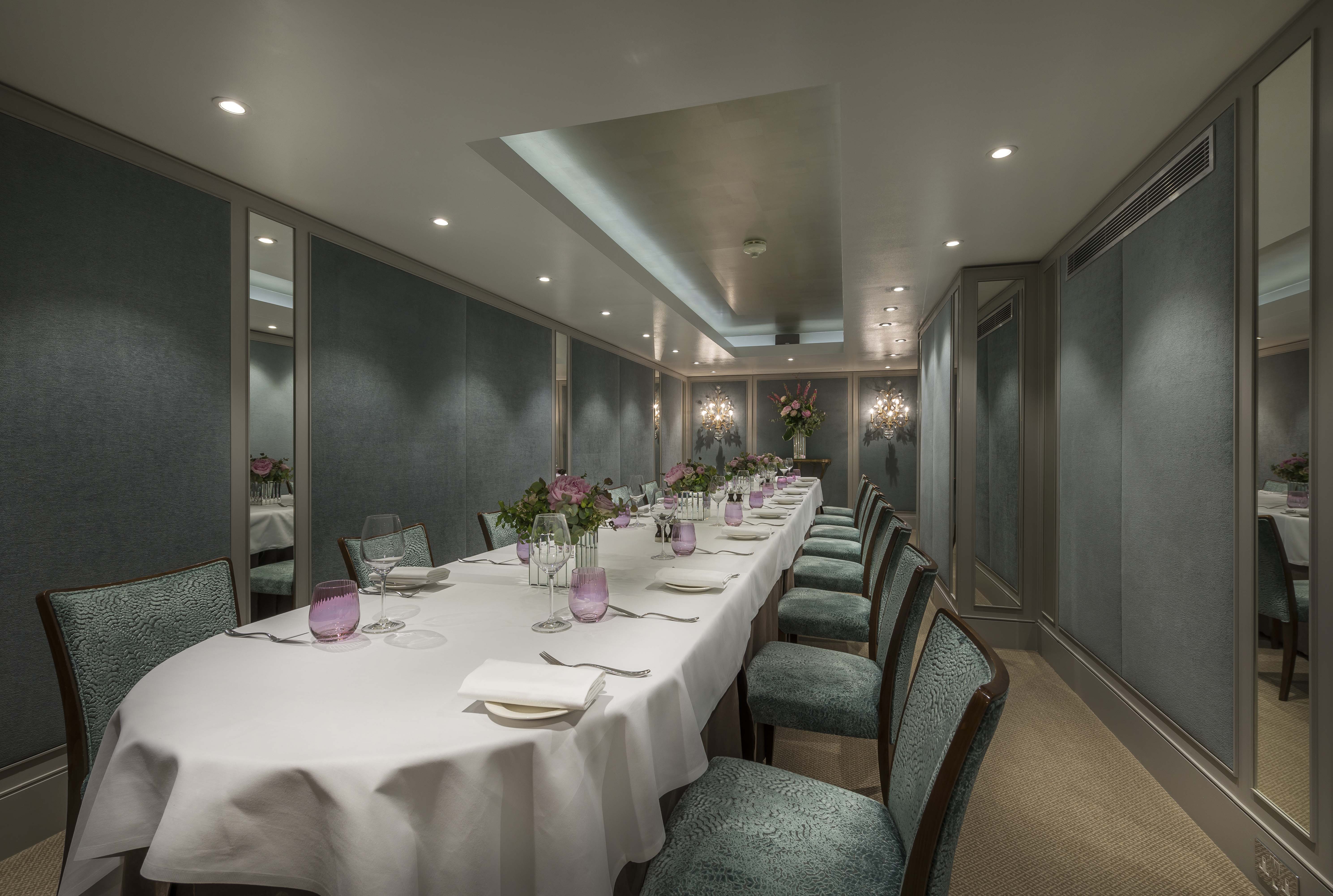 Elegant private dining room in The Cadogan Suite, ideal for corporate events and celebrations.