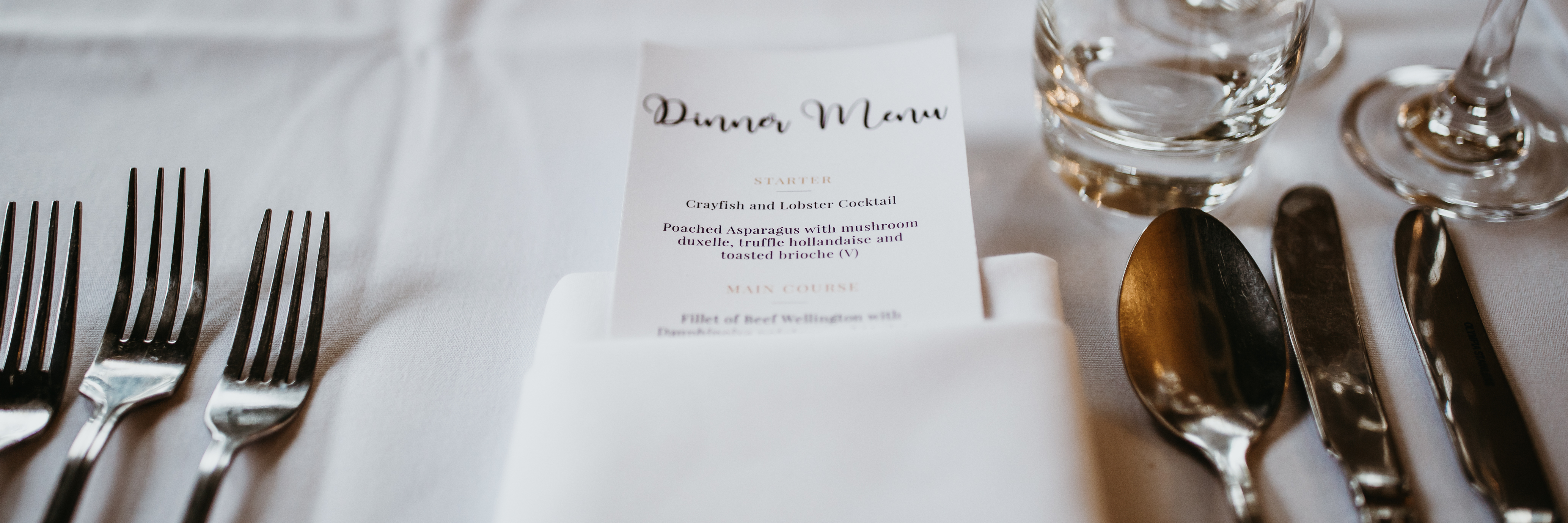 Elegant place setting at Norwood Park Country House for a fine dining event.