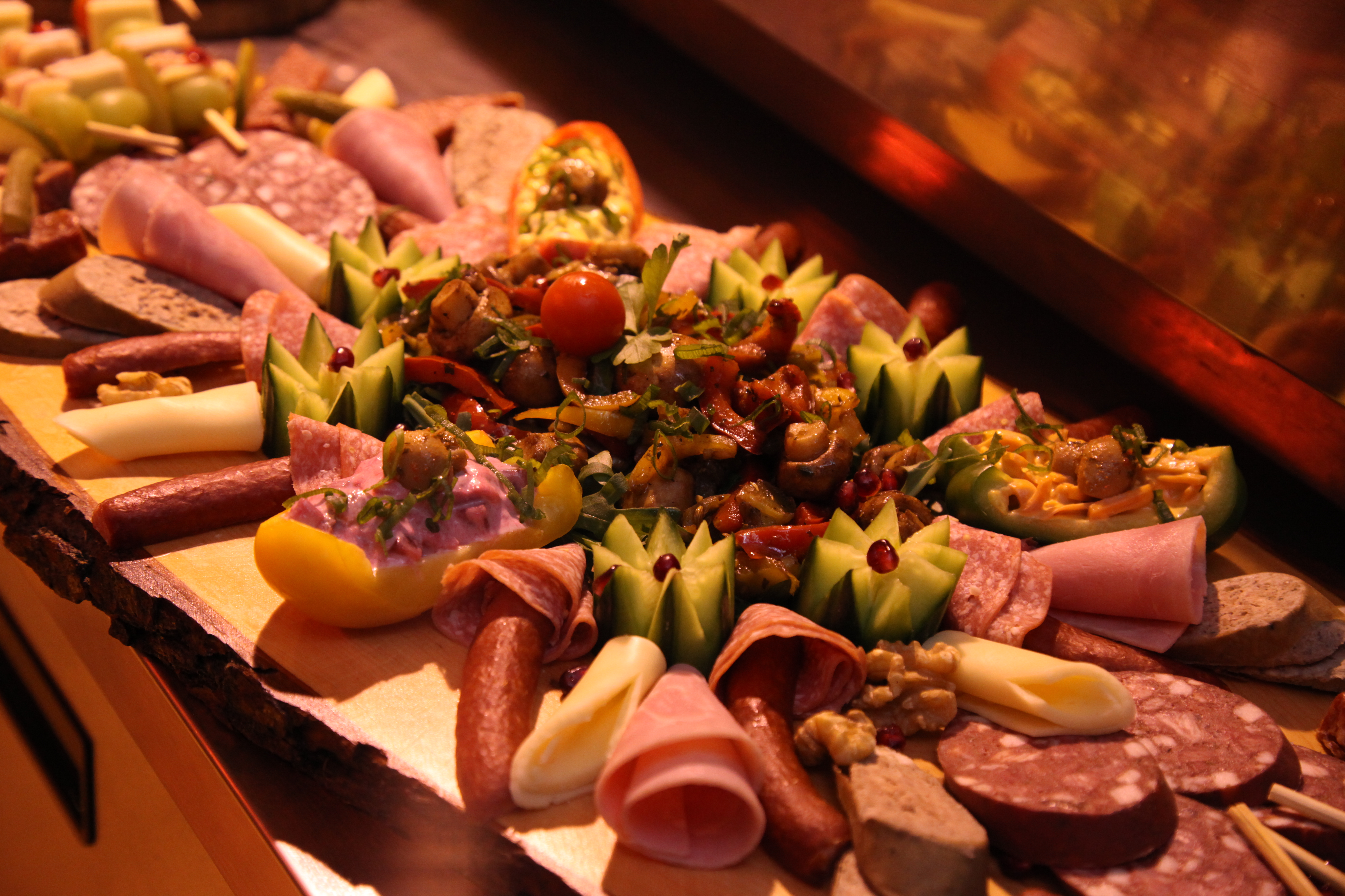 Charcuterie board at Cafe Bavaria, featuring cured meats and cheeses for events.