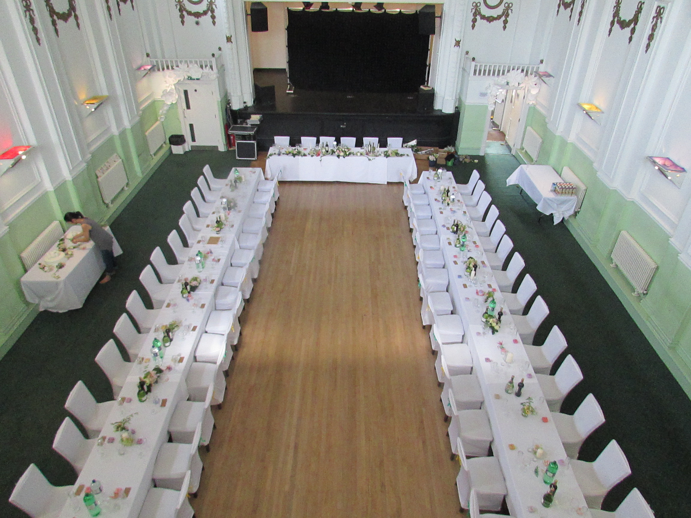 Main Hall at Hammersmith Club, U-shaped tables, ideal for weddings and corporate events.