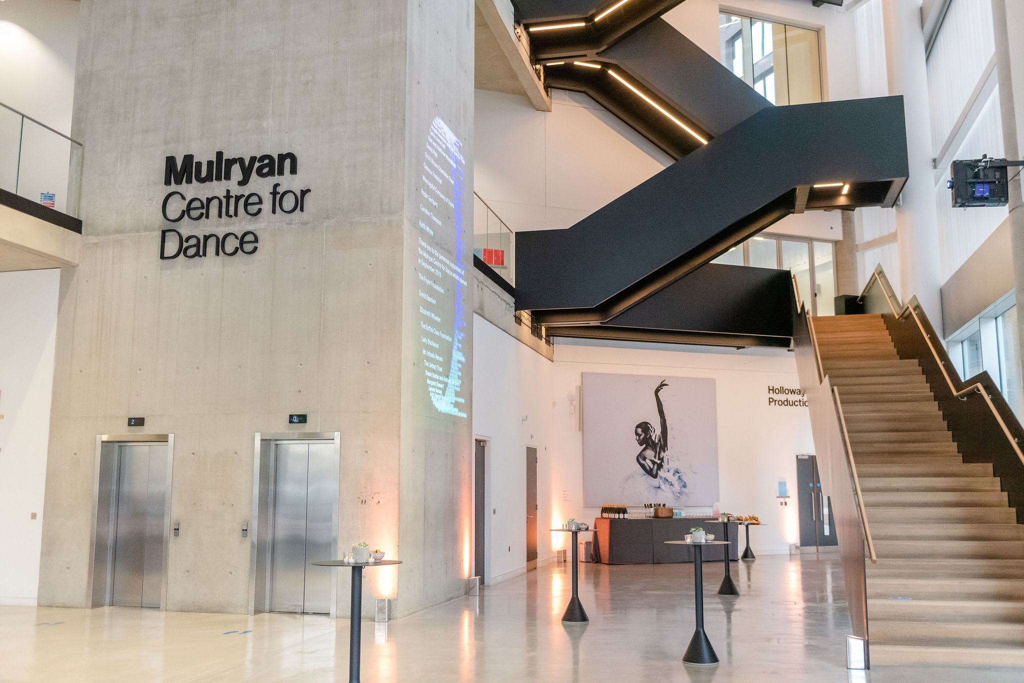 Modern lobby of Dorfman Foyer, English National Ballet, ideal for events and performances.