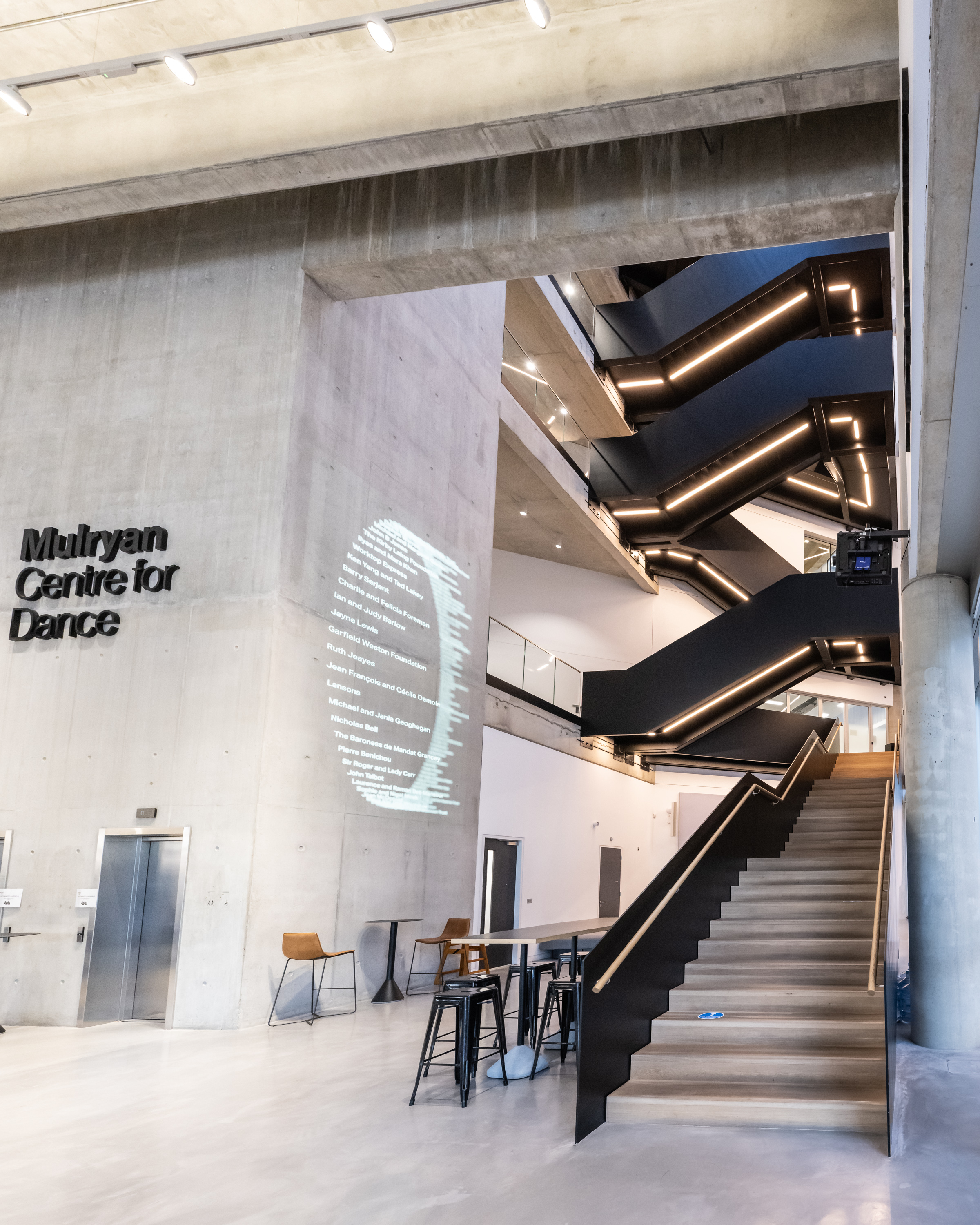 Dorfman Foyer at English National Ballet, modern venue for performances and workshops.