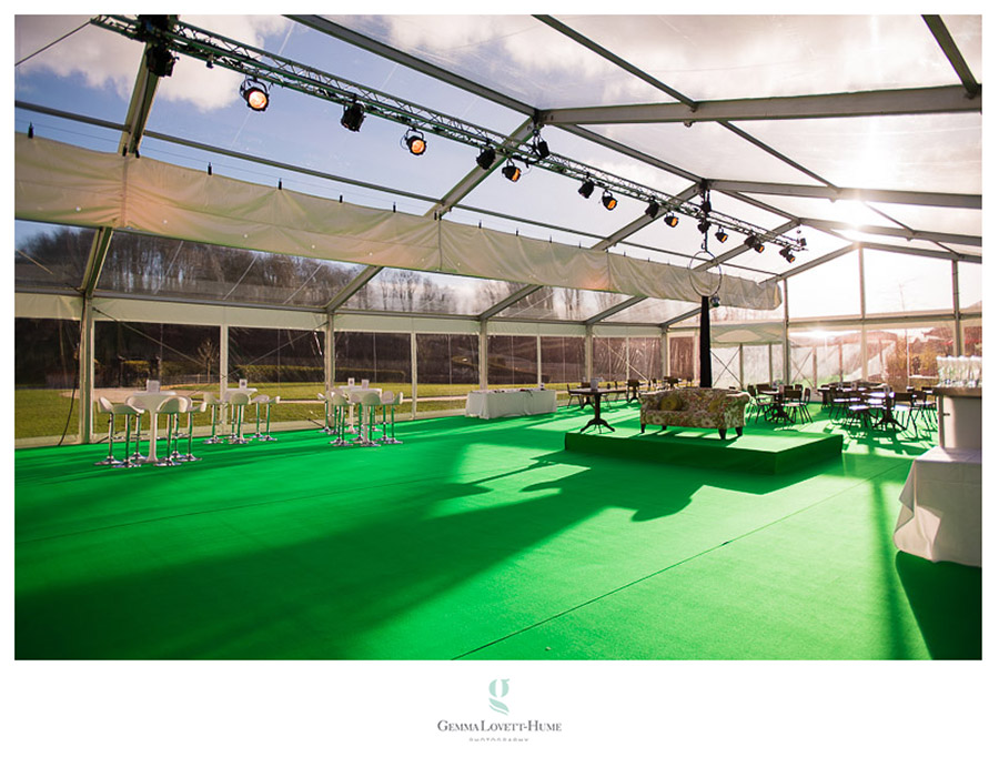 Event tent at The Alnwick Garden with green carpet for corporate functions and celebrations.