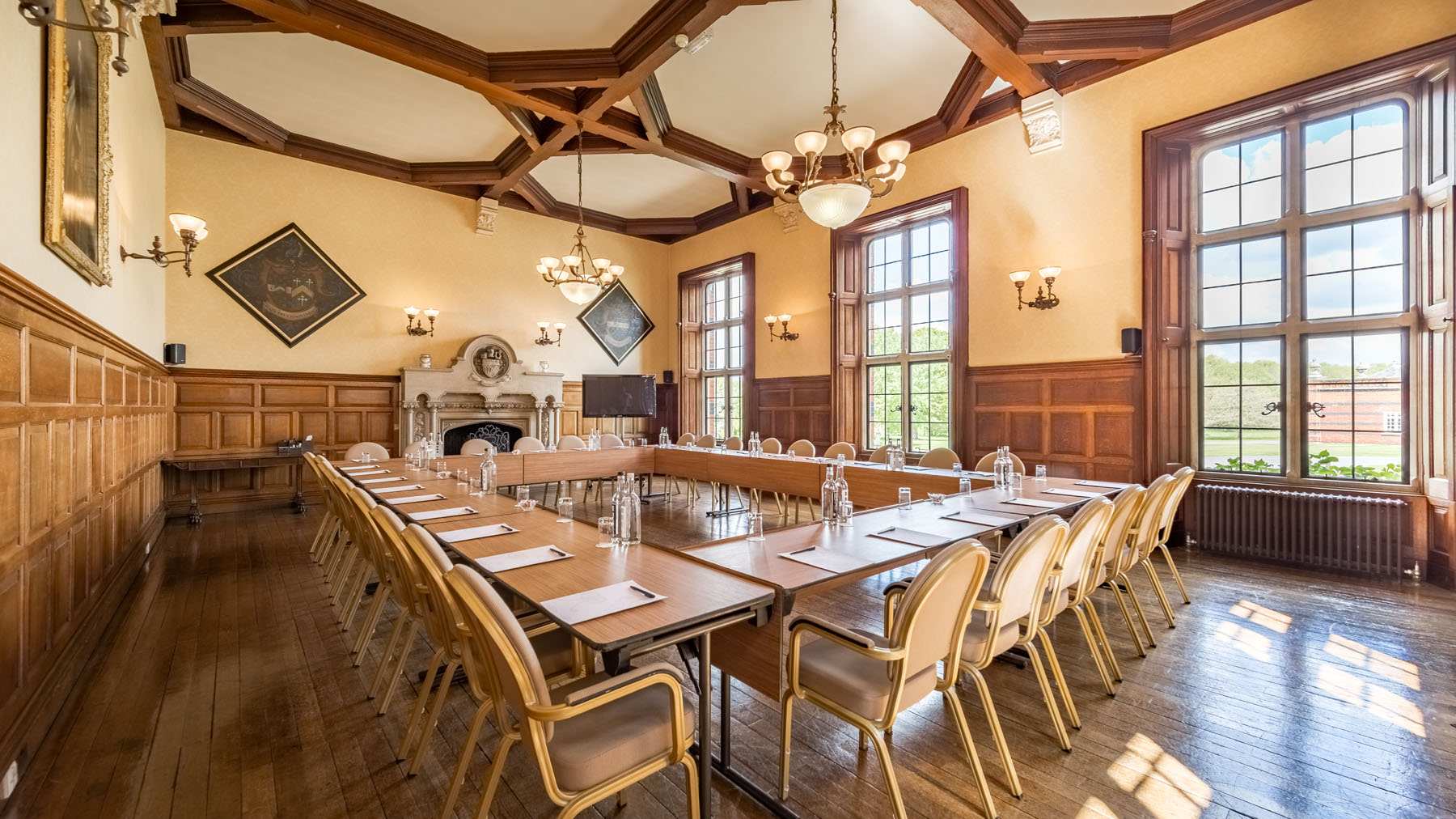 The Oak Room at The Elvetham, Hampshire: elegant meeting space with natural light.