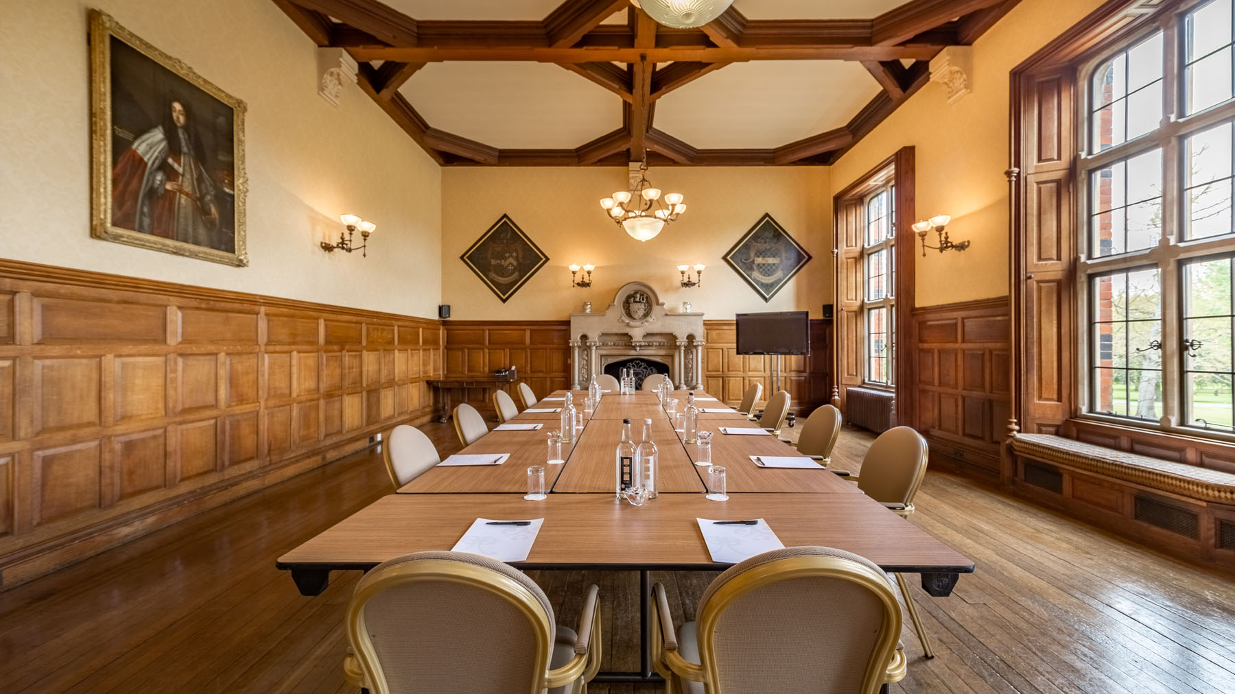 Elegant Oak Room at The Elvetham, Hampshire for board meetings and strategic planning.