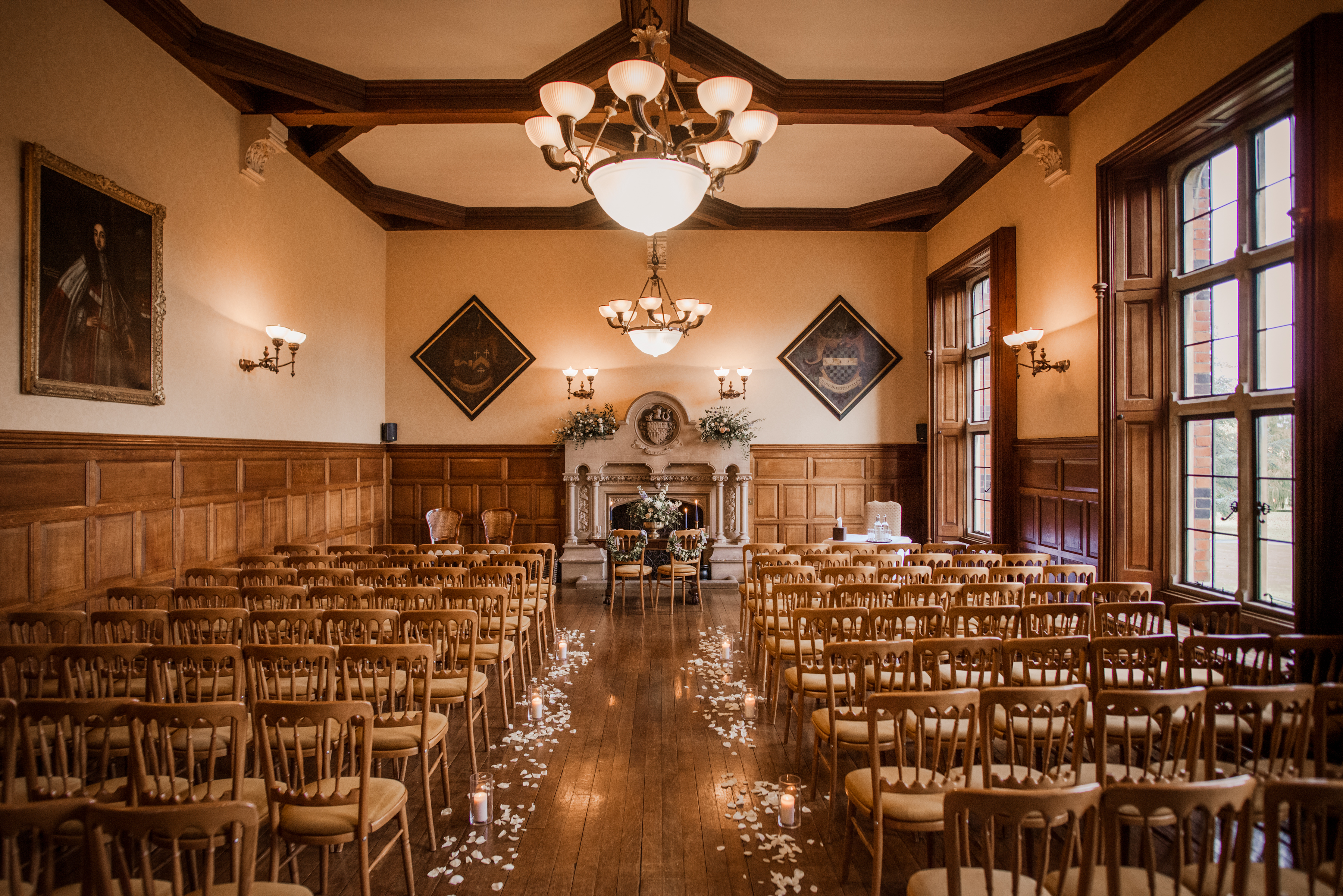 Elegant Oak Room at The Elvetham, Hampshire, perfect for weddings and formal gatherings.