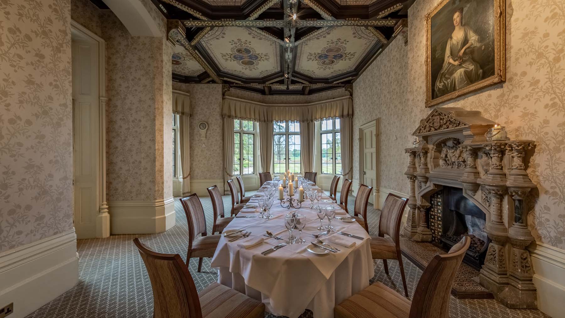 Elegant dining room at The Elvetham, Hampshire, ideal for intimate gatherings and meetings.