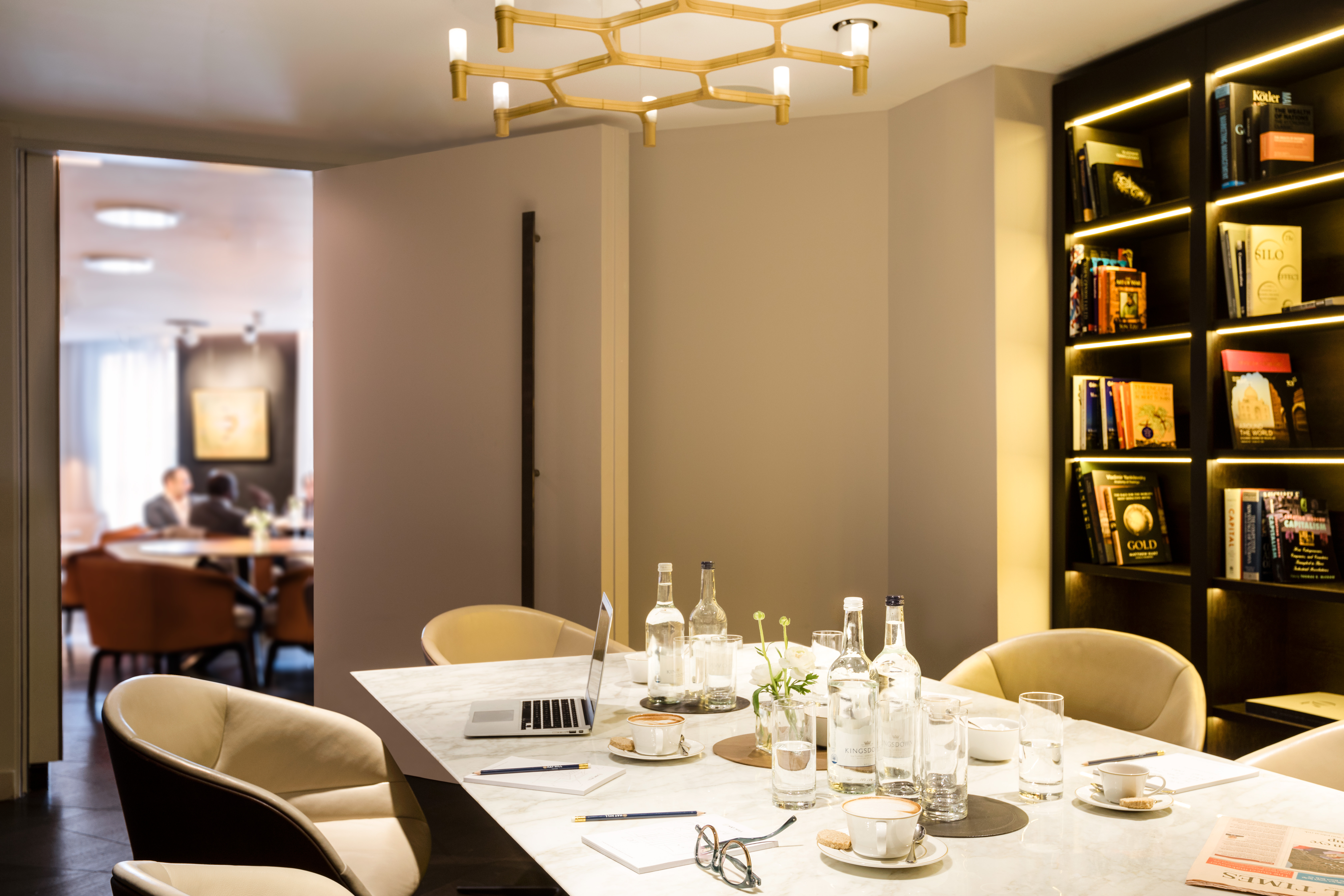 Sophisticated meeting space at The Libraries, featuring elegant decor and ideal for corporate events.