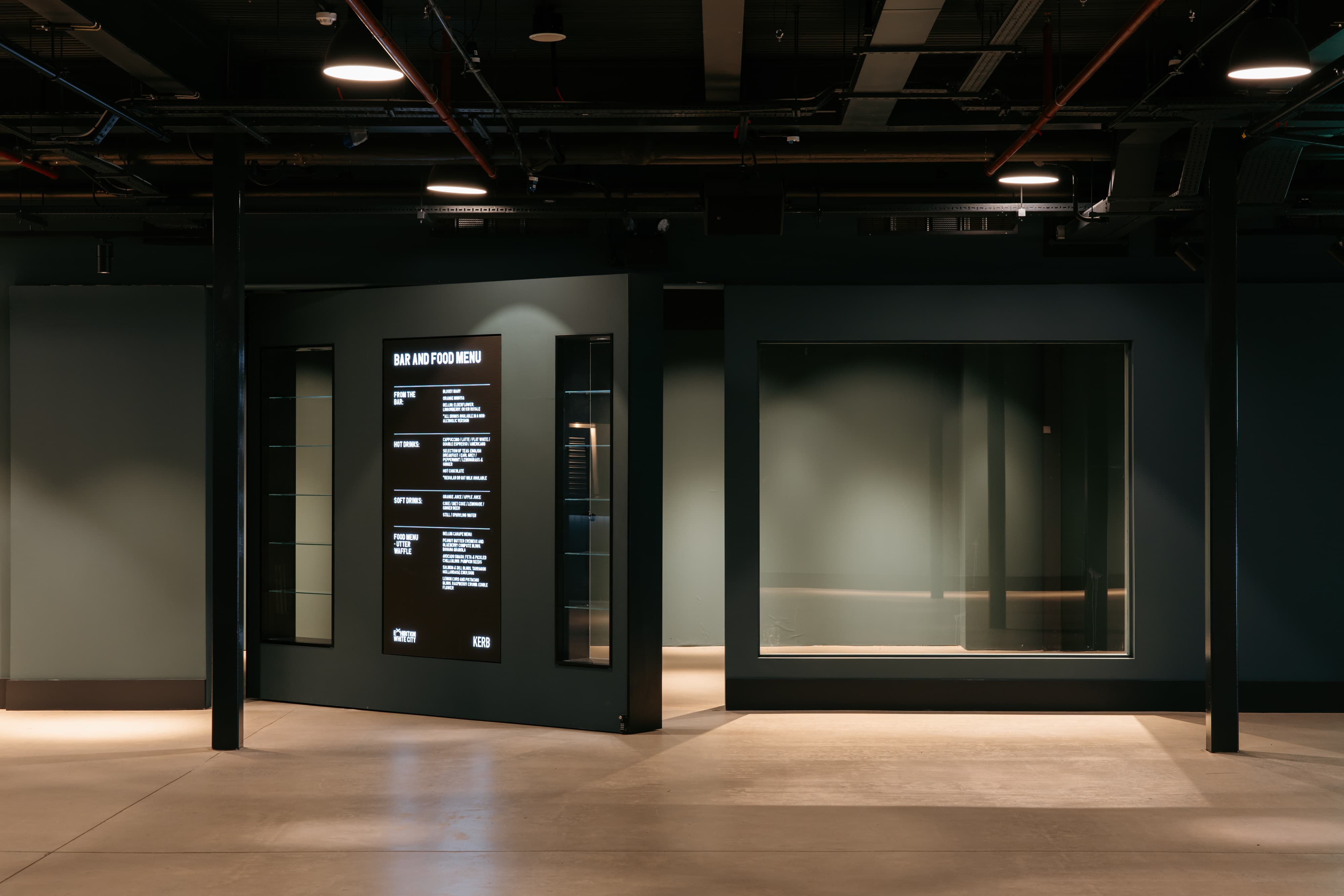 Industrial-chic Exhibition White City venue entrance for corporate events and product launches.
