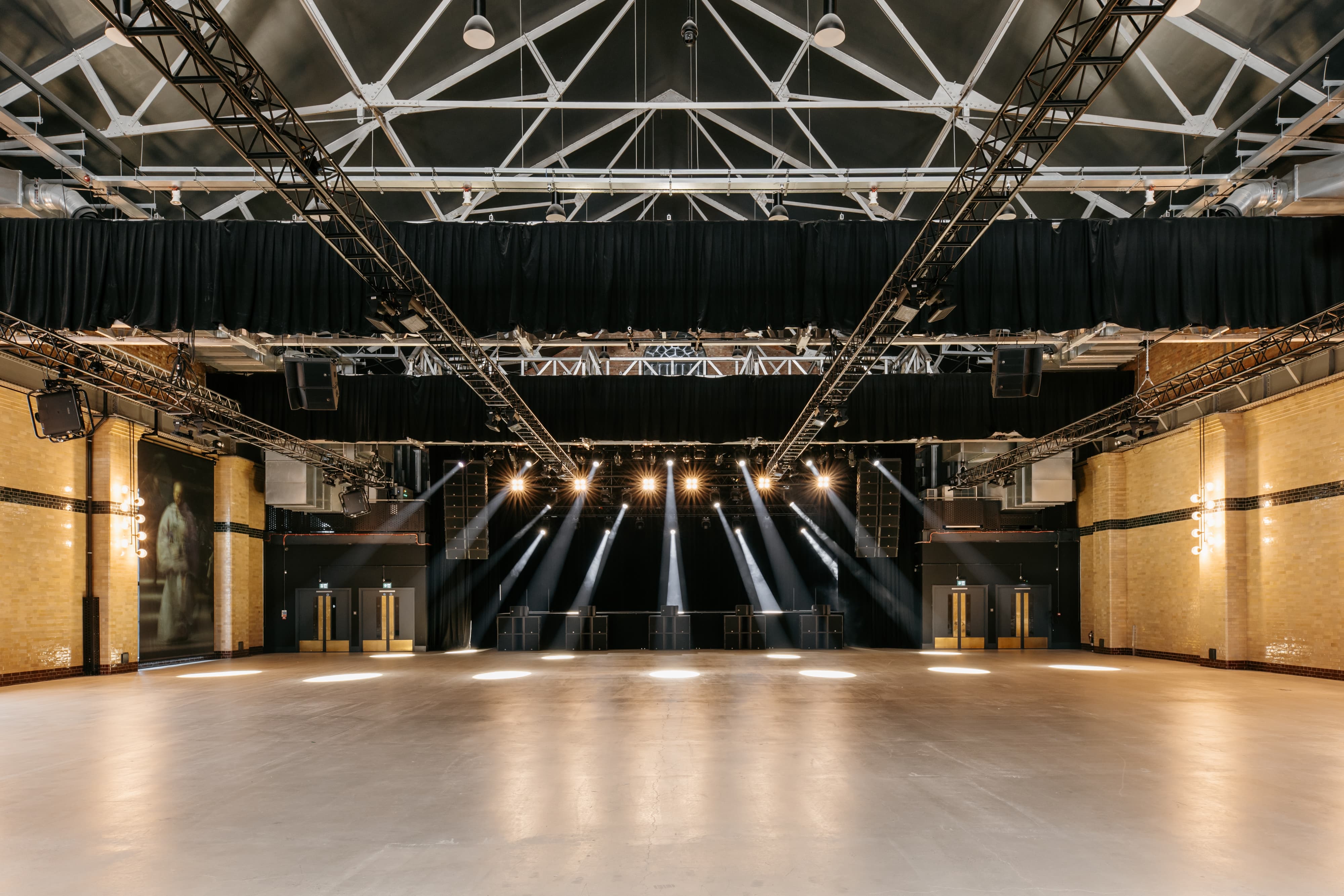 Industrial-chic venue in White City with high ceilings for corporate production and gala events.