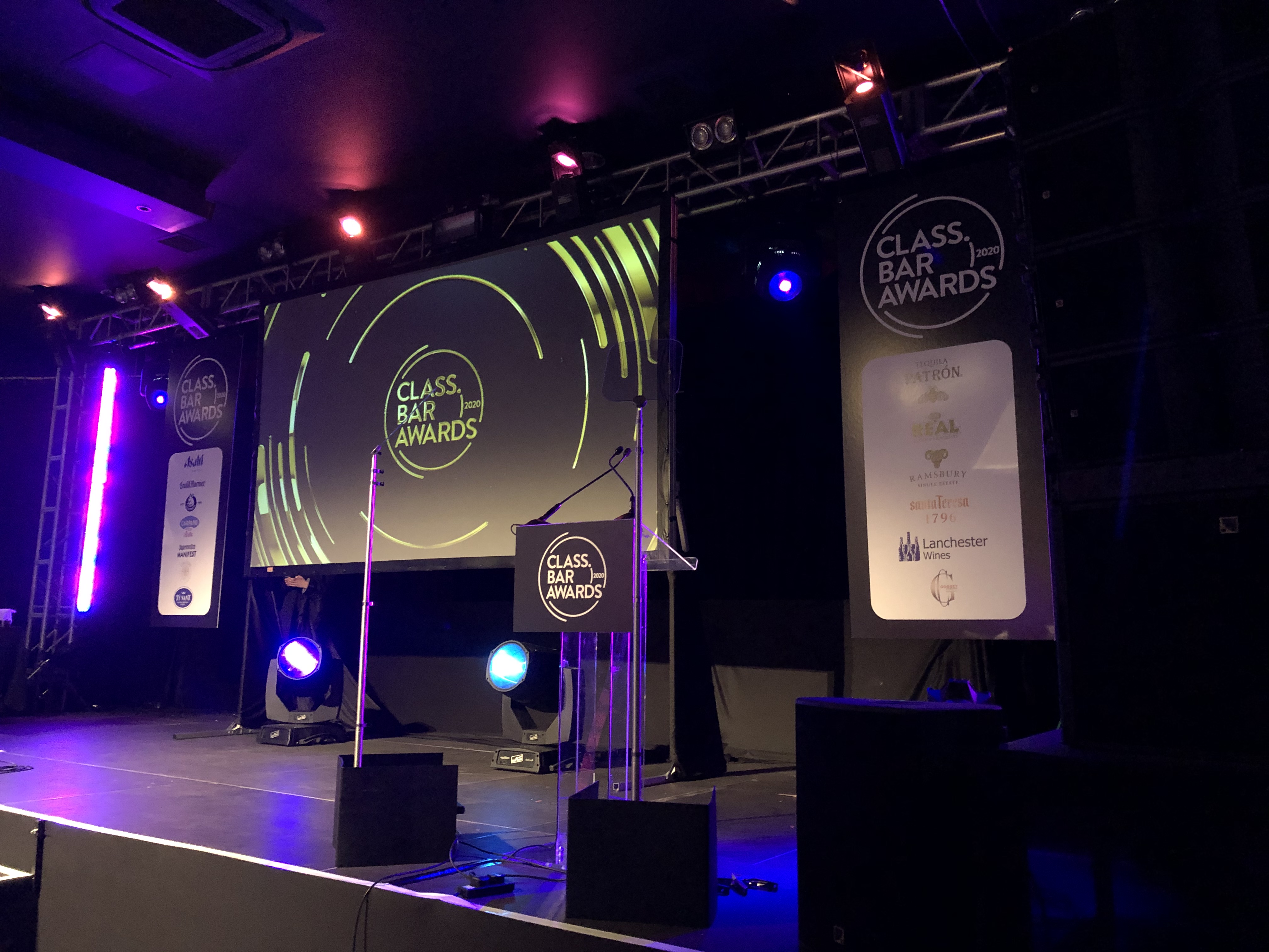 Concert Hall in EartH, stage with dynamic lighting for Class Bar Awards event.