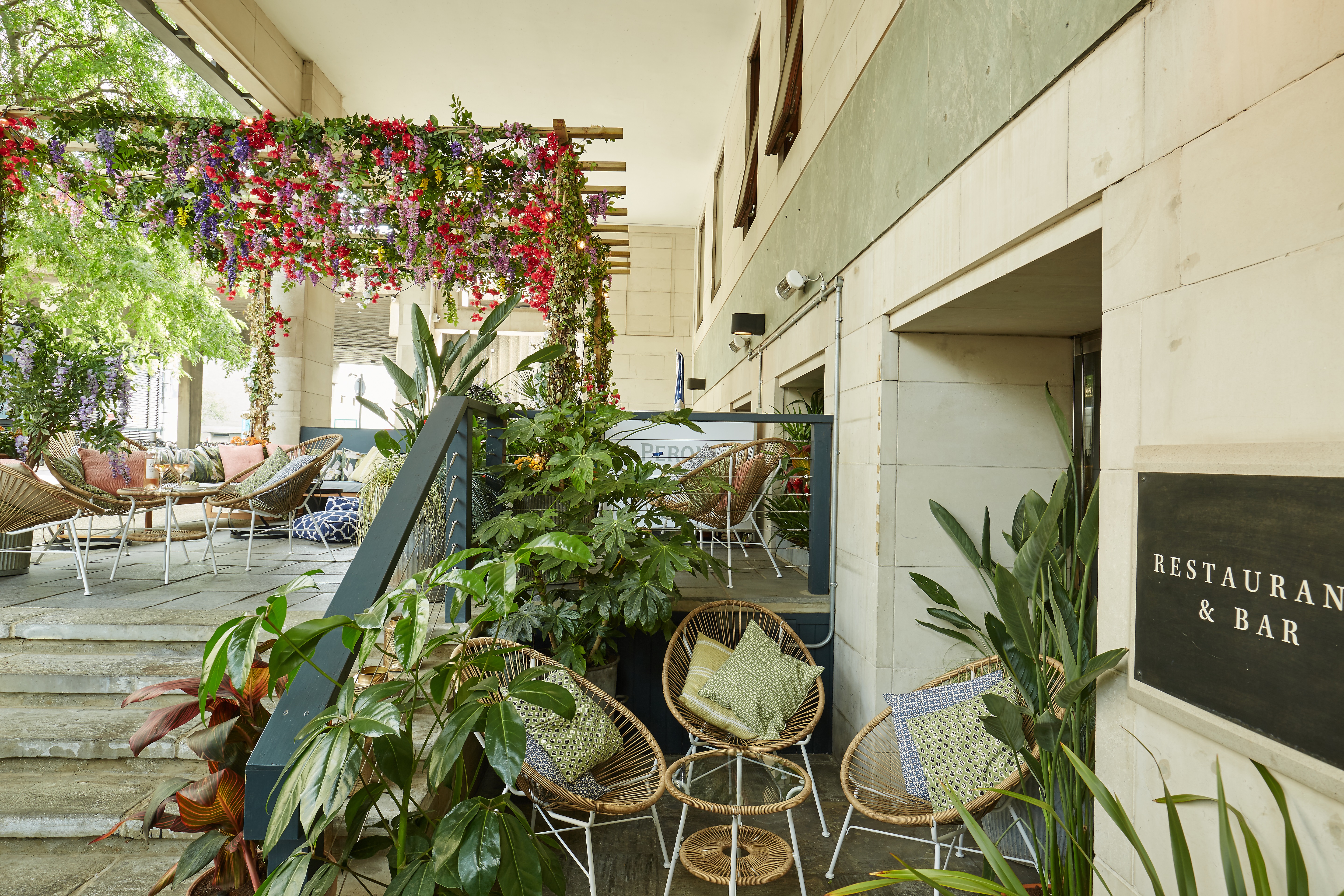 Vibrant Summer Terrace at Brasserie Blanc Southbank, ideal for outdoor events and gatherings.