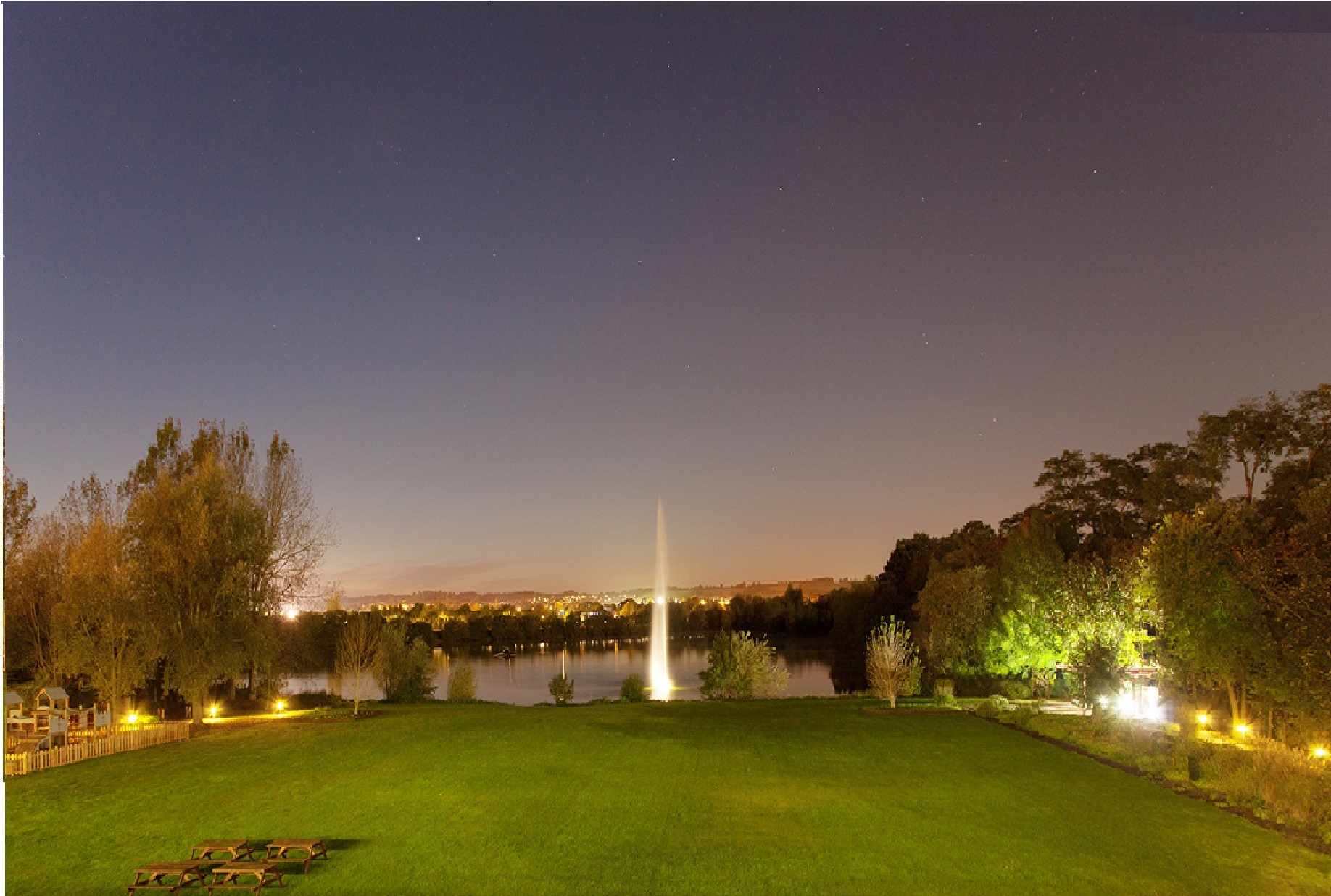 Lakeside 3 at Crowne Plaza Marlow, serene outdoor venue for evening events and receptions.