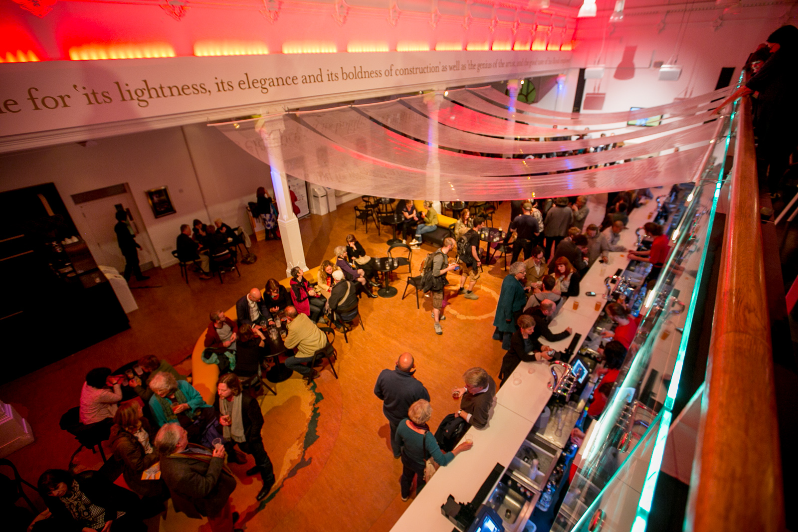 Brighton Dome Foyer Bar: vibrant networking space with elegant drapery for events.