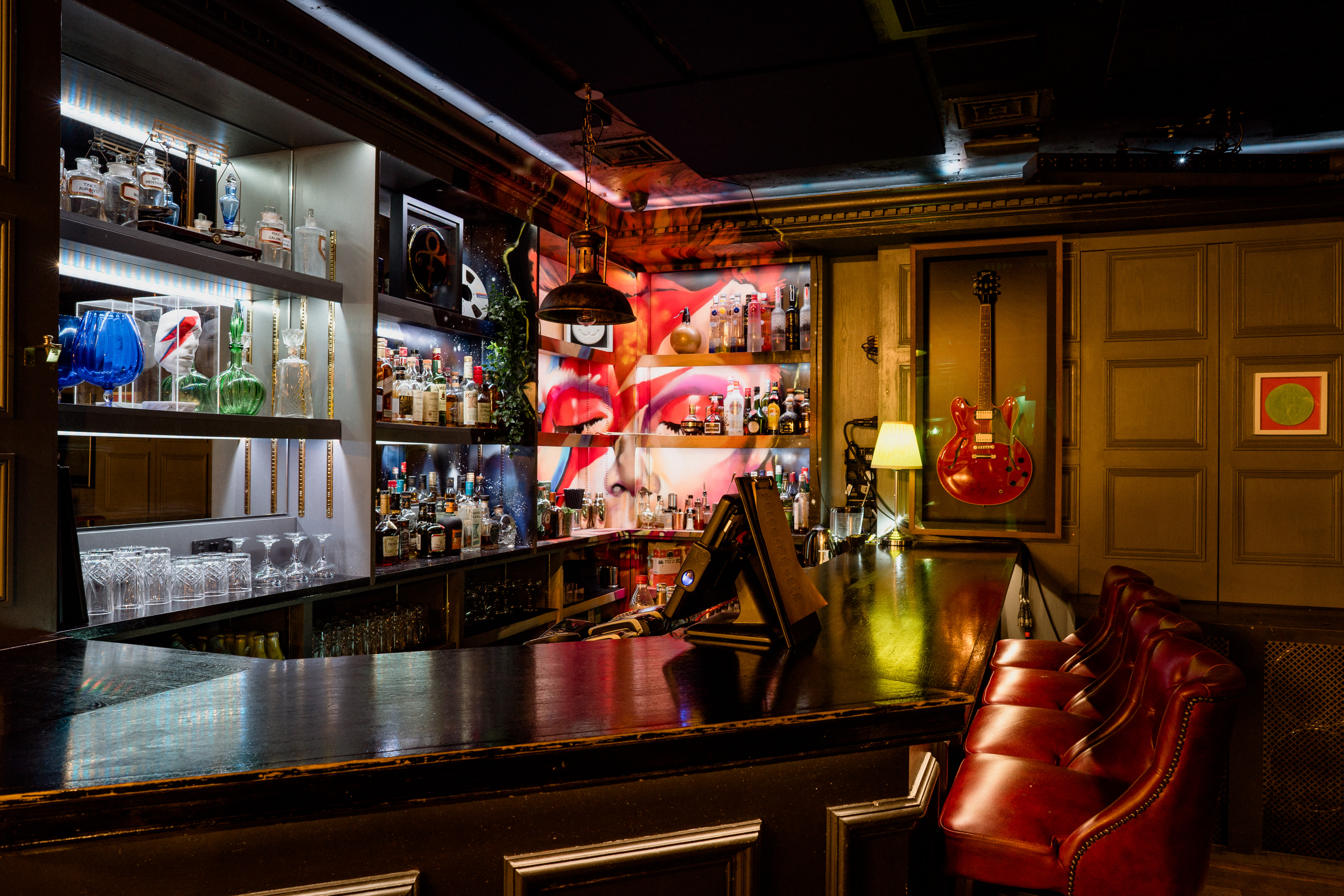 Tape London bar setup with vibrant decor, ideal for networking events and cocktail receptions.