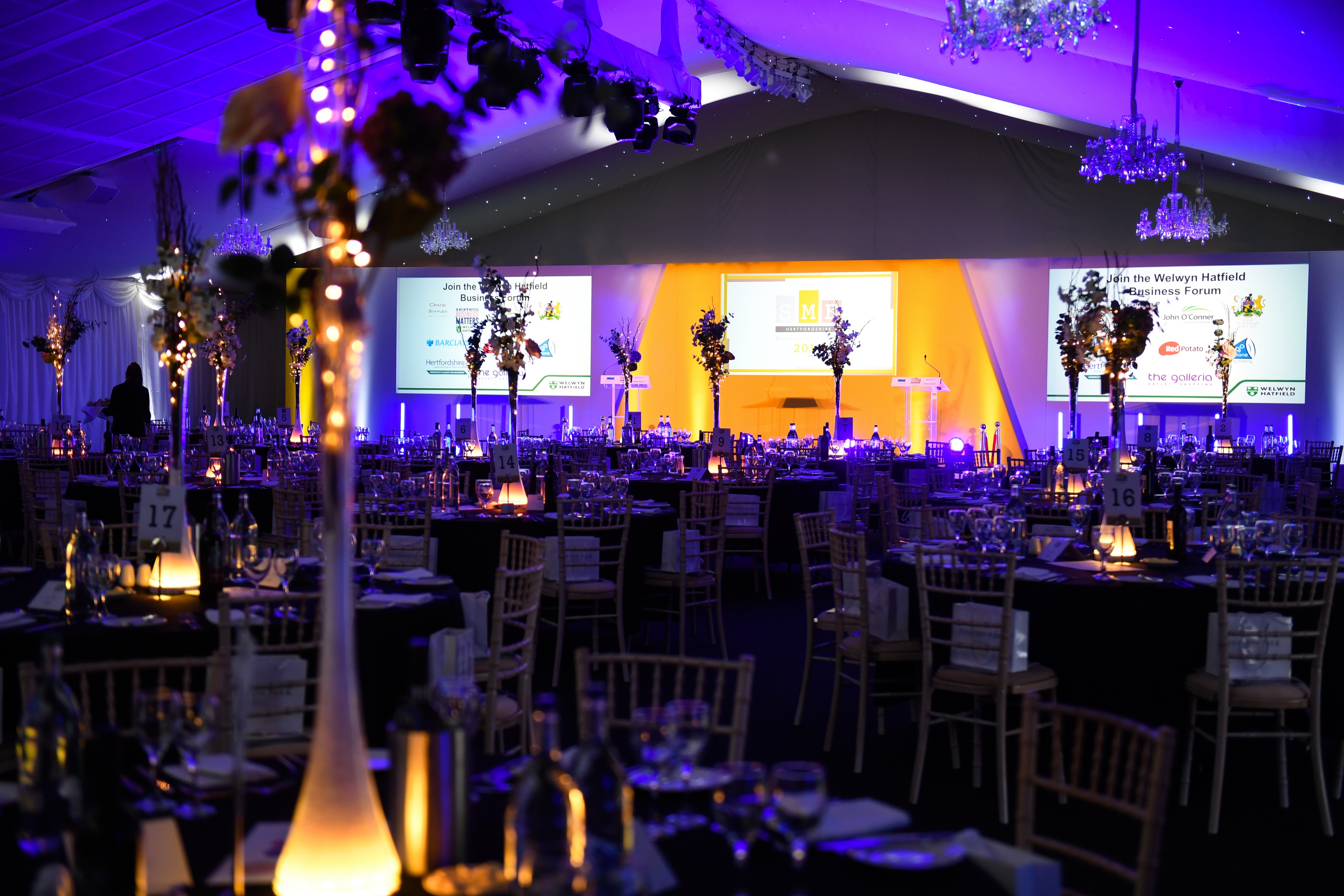 Elegant Garden Marquee at Hunton Park for gala or corporate dinner events.