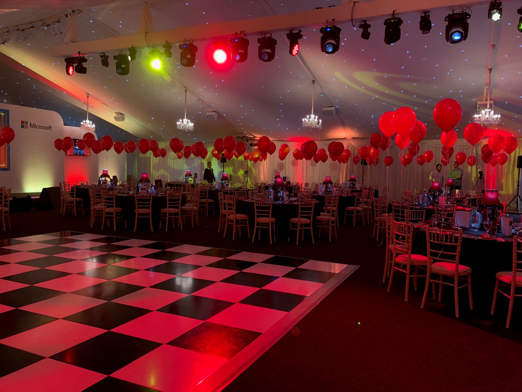 Garden Marquee at Hunton Park Hotel with checkered dance floor for elegant events.