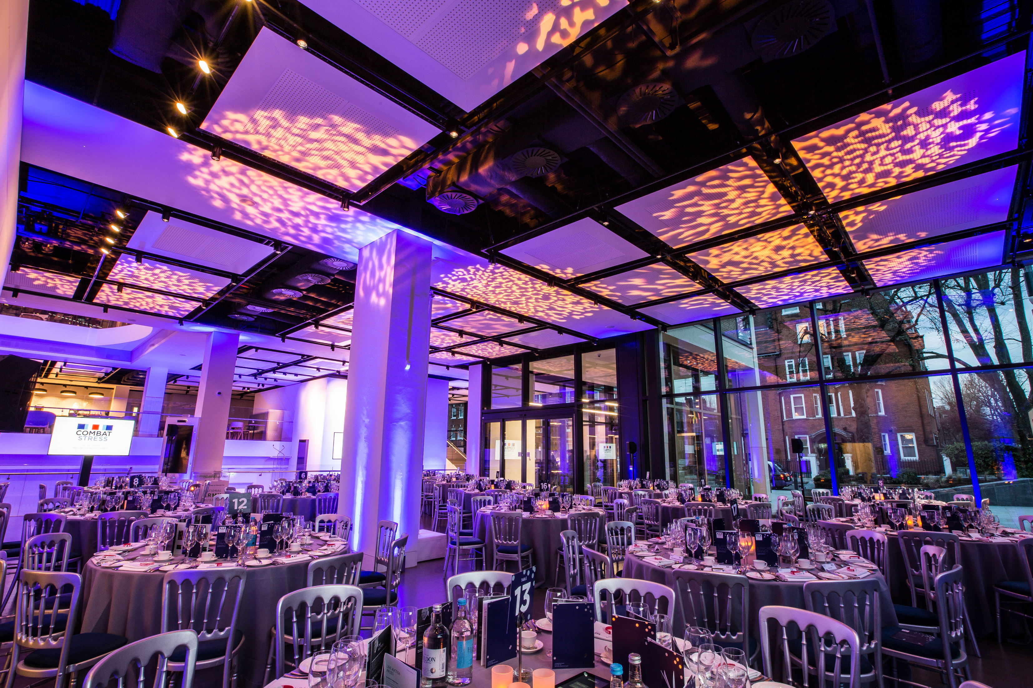Elegant dinner setup in National Army Museum's Foyer for corporate events and galas.