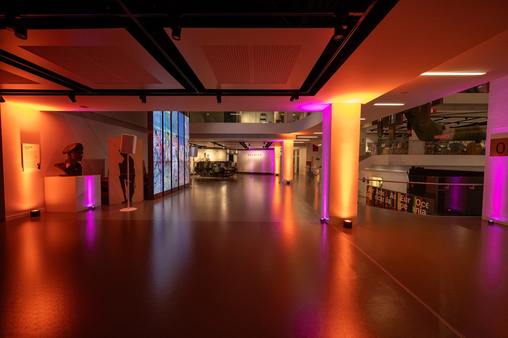 Modern event space in National Army Museum with dynamic lighting for conferences.