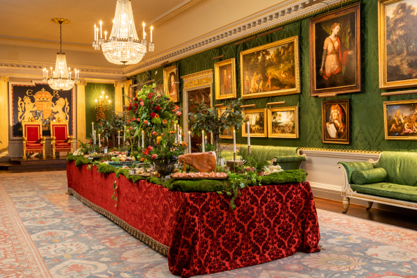 Elegant event space at Hillsborough Castle with lavish centerpiece for formal receptions.