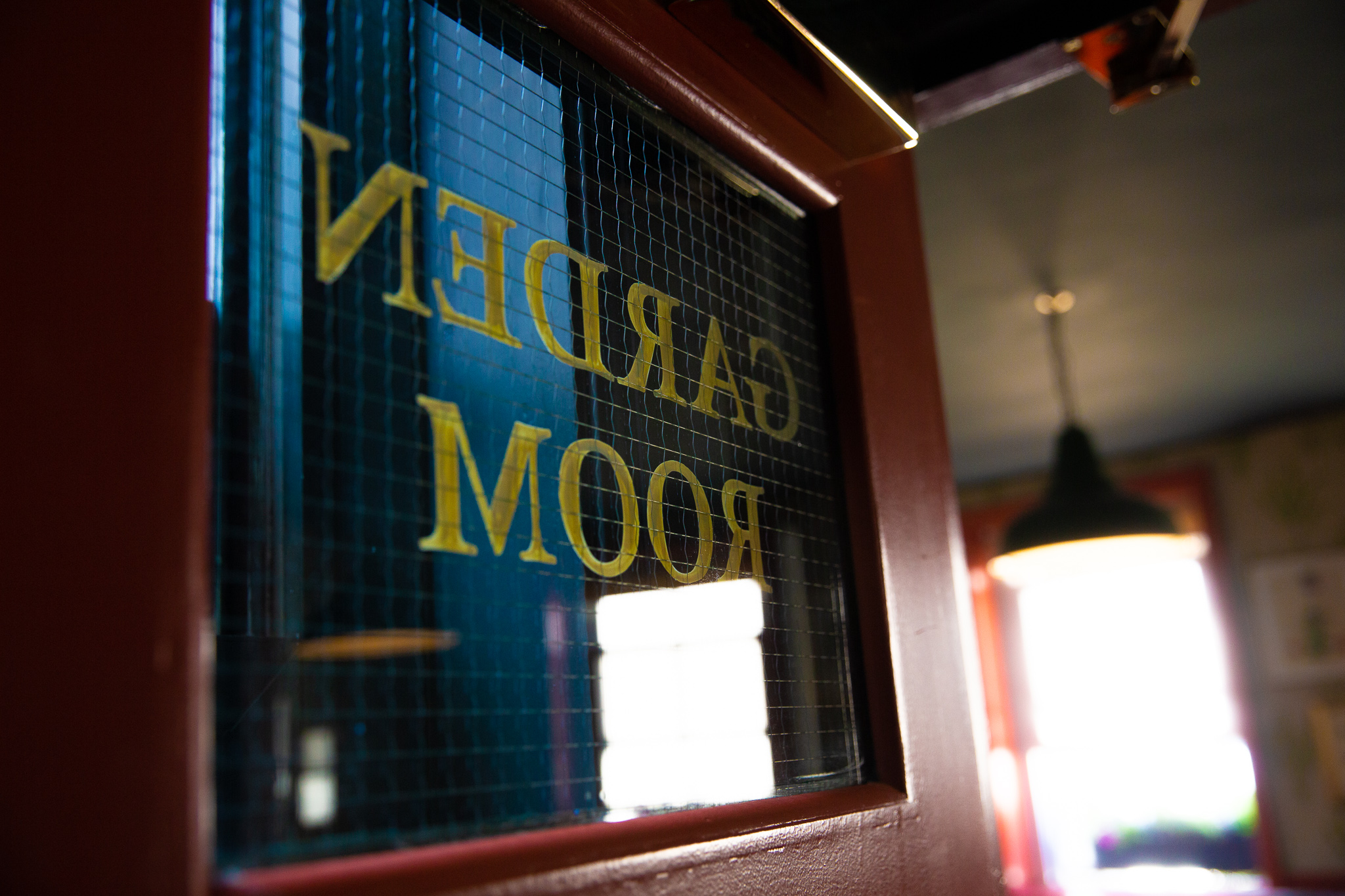 "Garden Room door at Bow Street Tavern, elegant space for intimate gatherings and events."