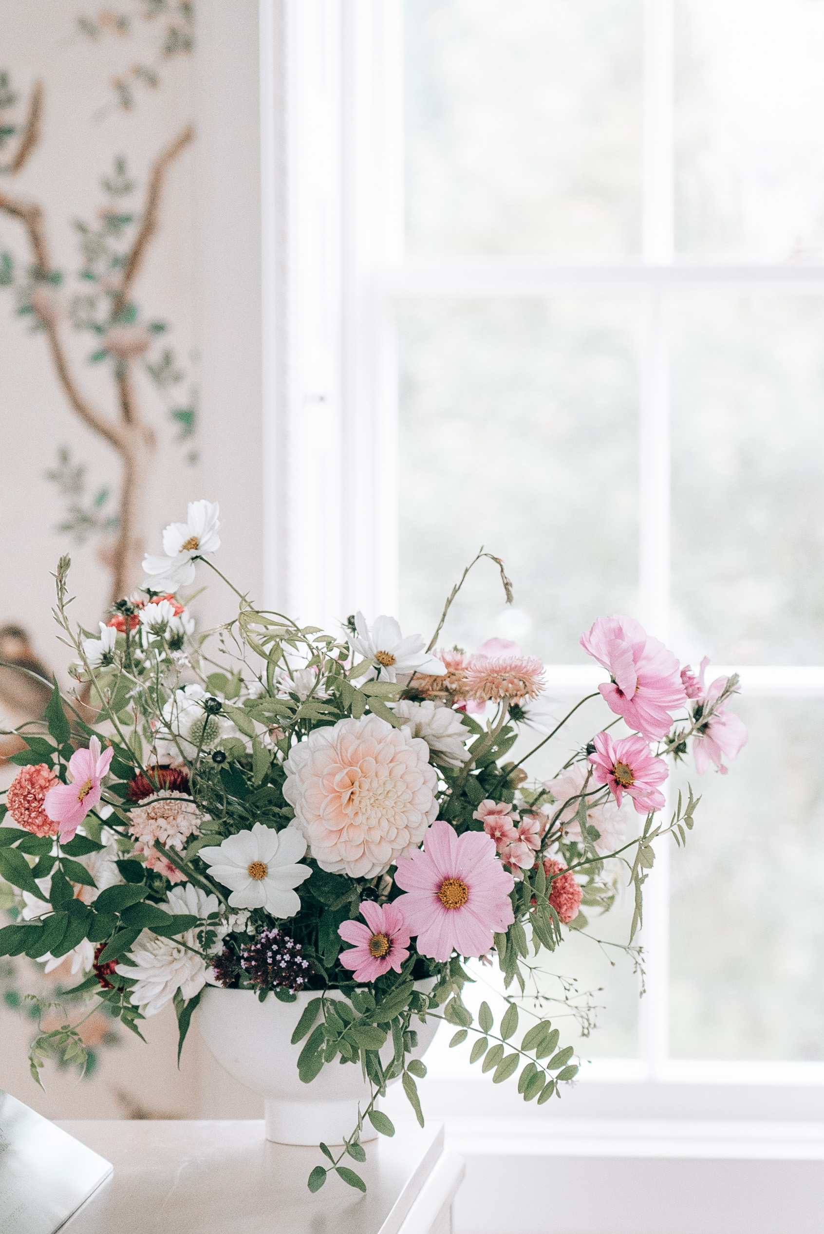 Floral centerpiece in Upper Drawing Room, Pitzhanger Manor for weddings and elegant events.