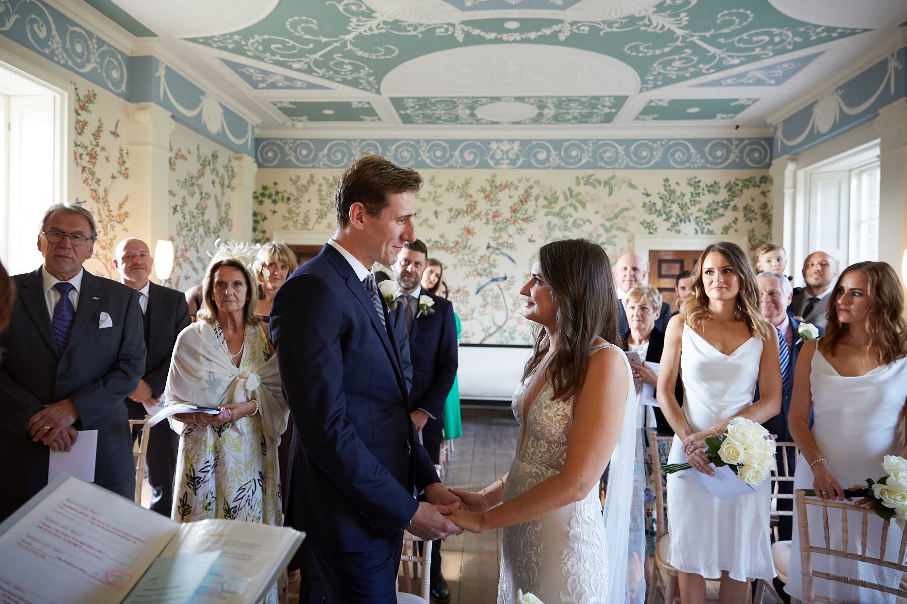 Intimate wedding ceremony in Upper Drawing Room, Pitzhanger Manor, with elegant decor.