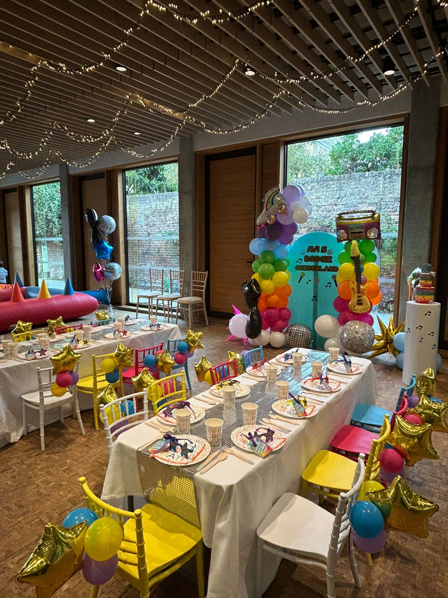 Soane's Garden Room with colorful decorations for a children's party celebration.