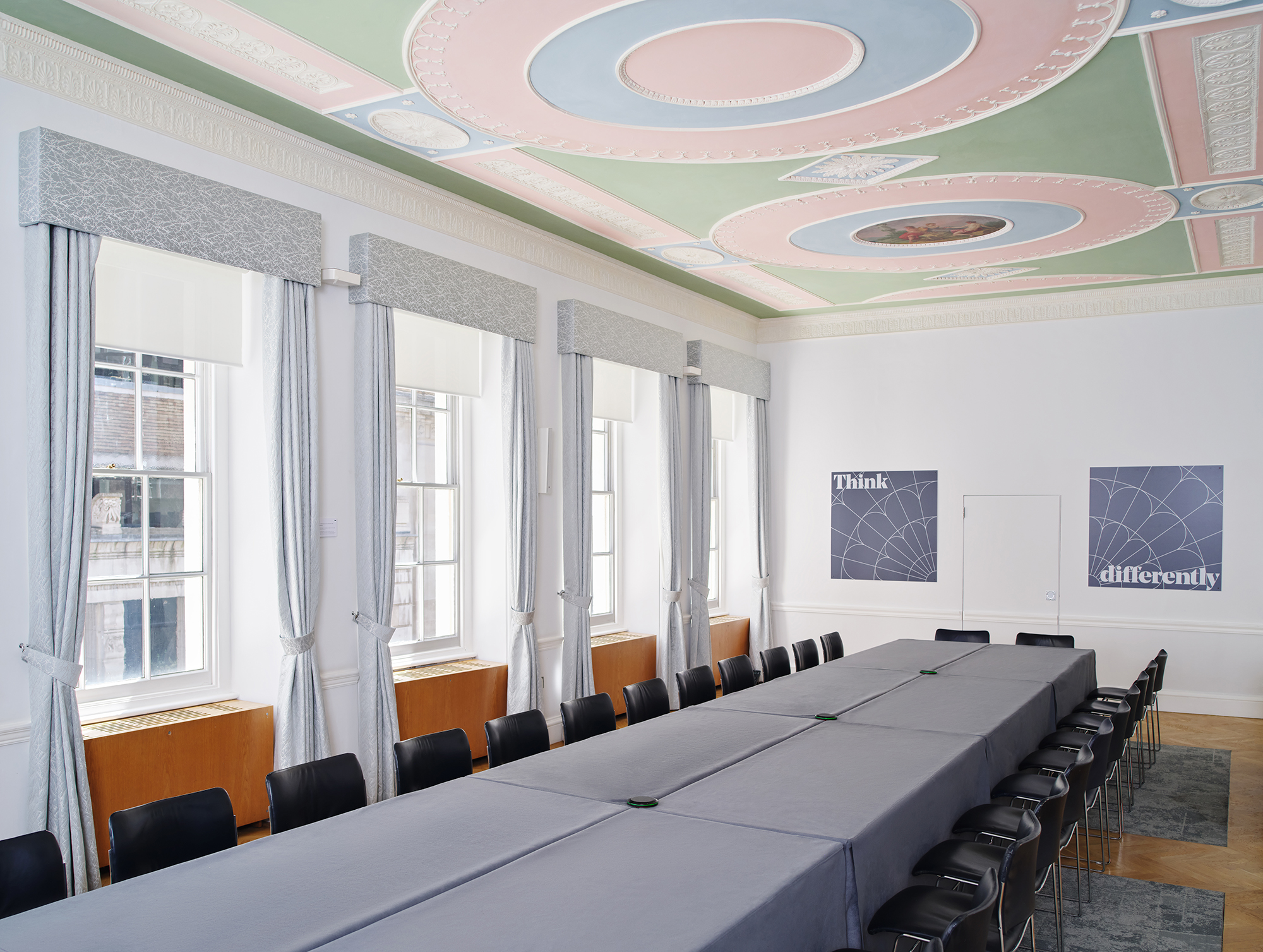 Prince Philip Room at RSA House, elegant ceiling, ideal for executive meetings and strategic planning.
