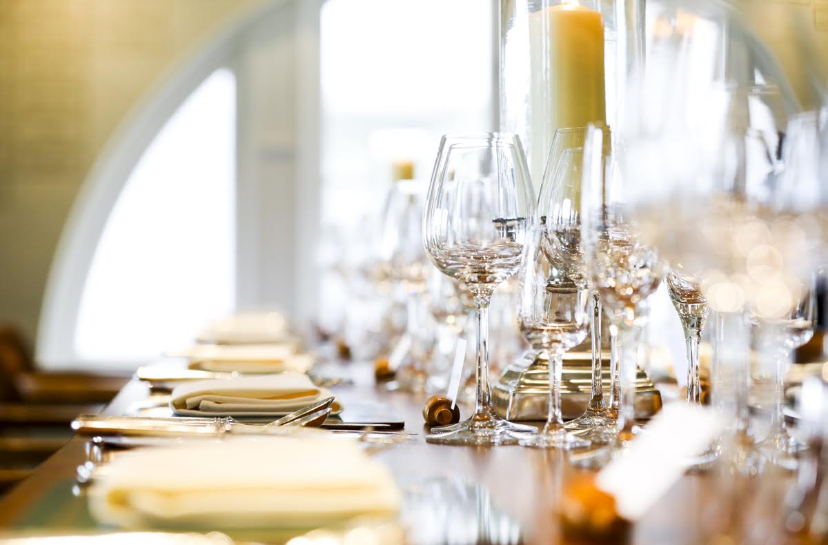 Home Dressing Room at Lord's Cricket Ground, elegant dining setup for corporate events.