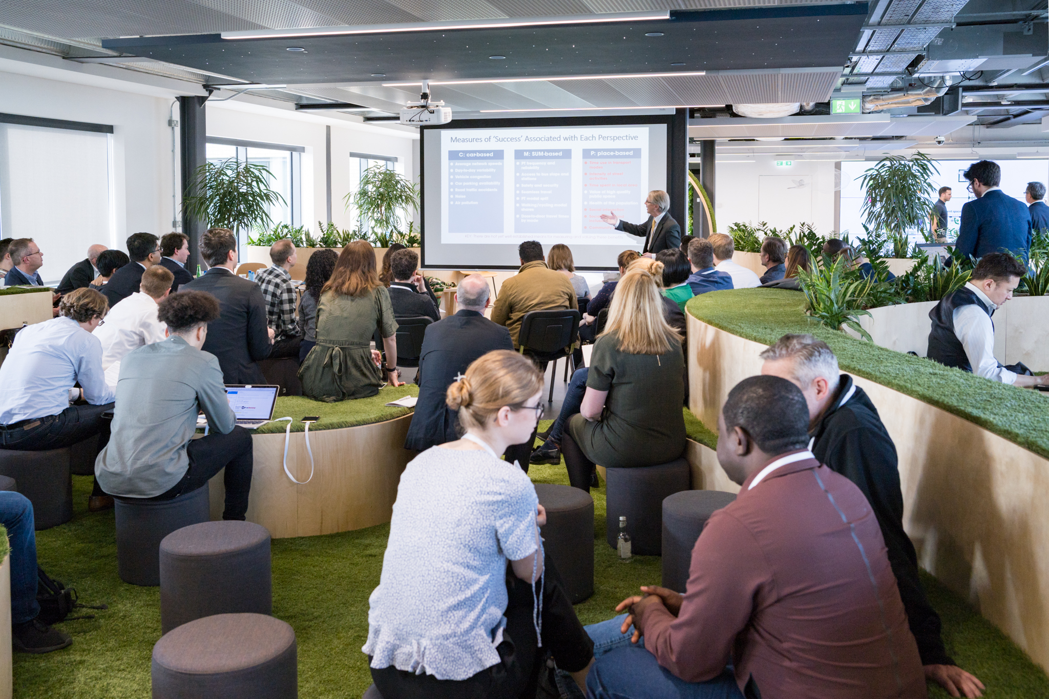 Modern meeting space in London with soft seating for collaborative events and engagement.