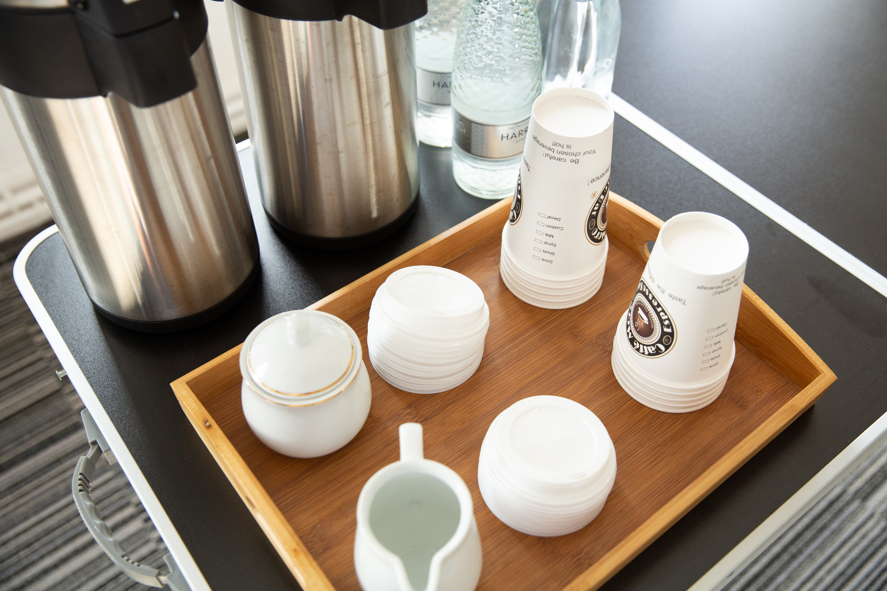 Refreshment station with coffee and tea at Whole Mezzanine, Union Court event space.