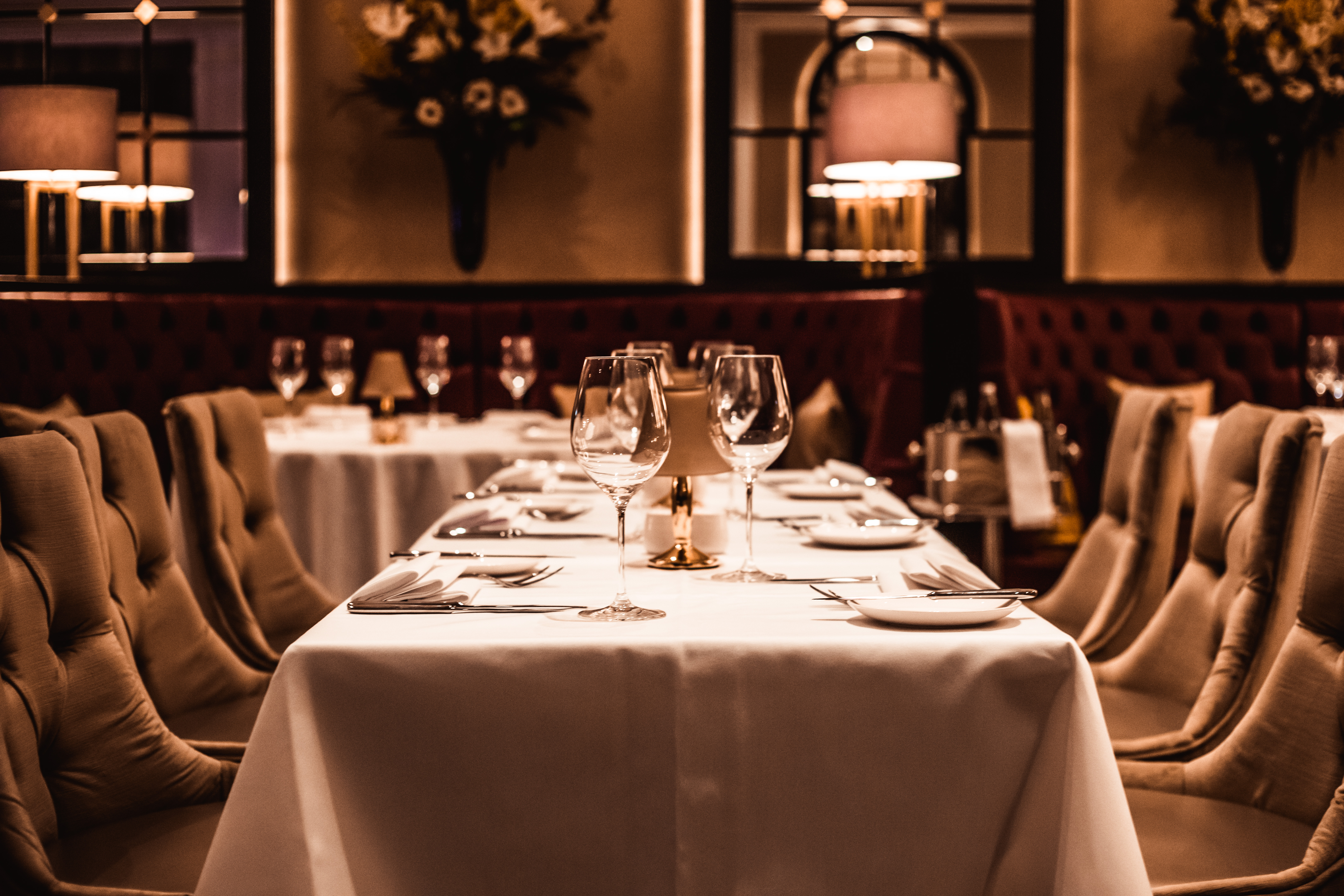 Elegant dining table at The Restaurant, Palm Beach for upscale events and gatherings.